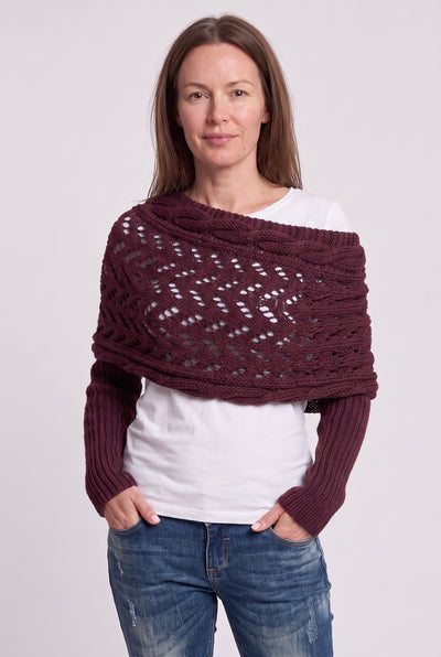 Women's Cardigan | Sleeved Knit Wrap - Red