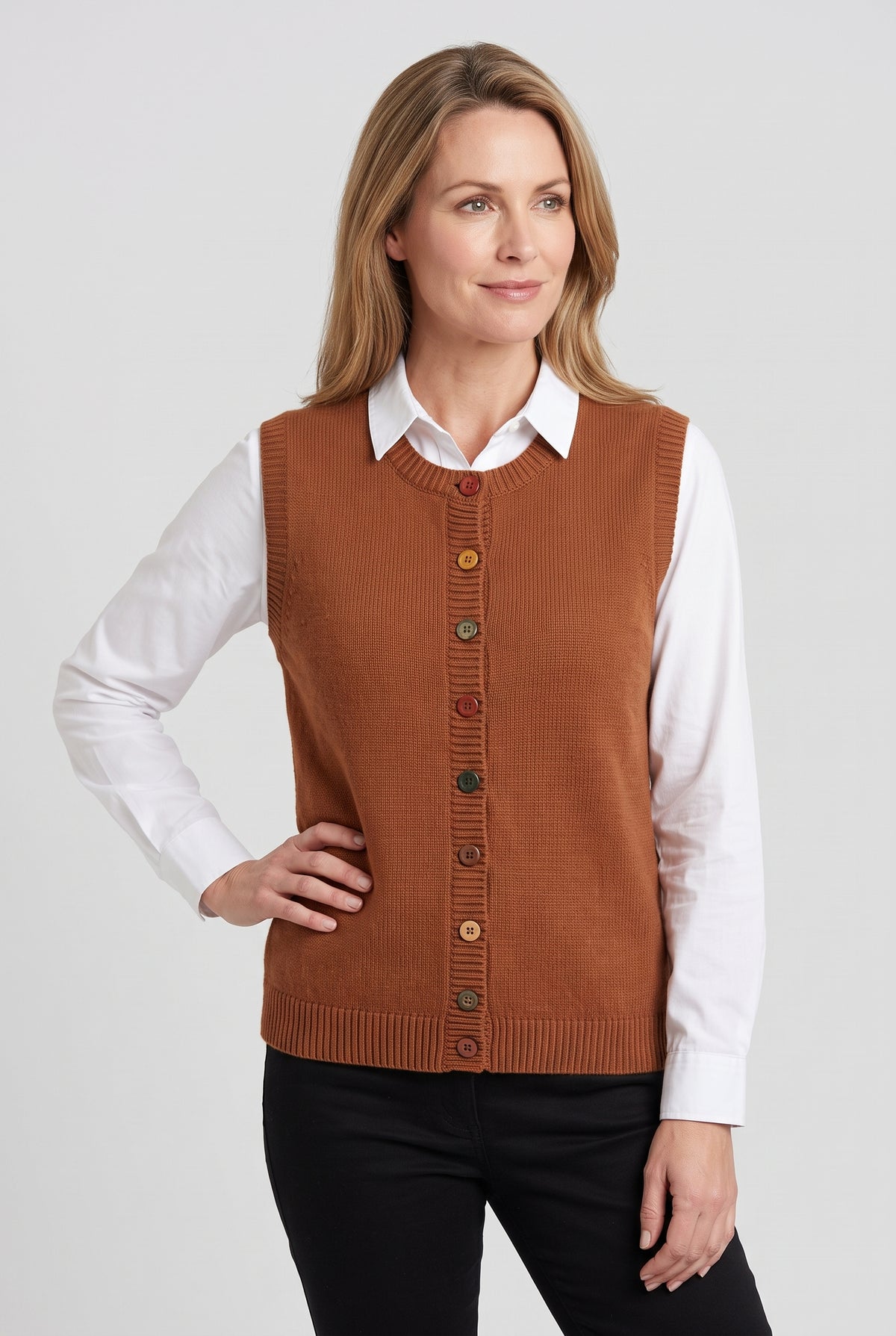 Women's Cardigan | Sleeveless Button Front - 7