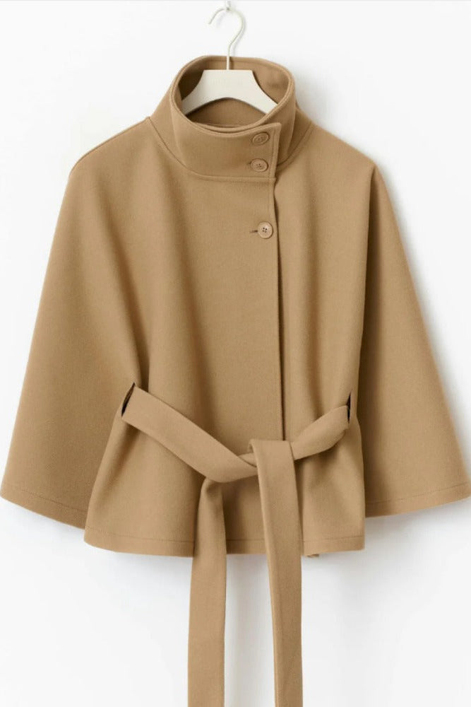 Women's Coat | Cape Funnel Neck Belted - 7