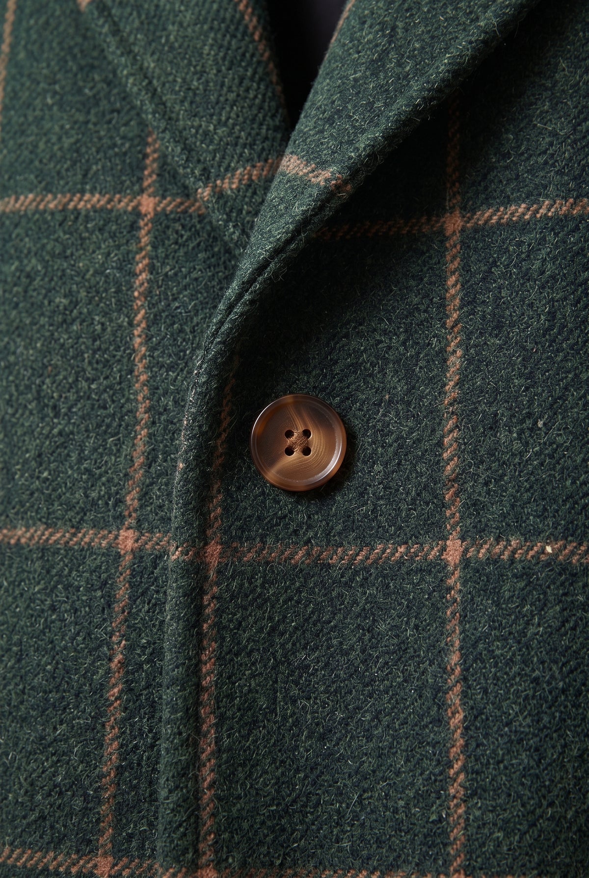 Women's Coat | Checked Notch Lapel - Dark Green detail