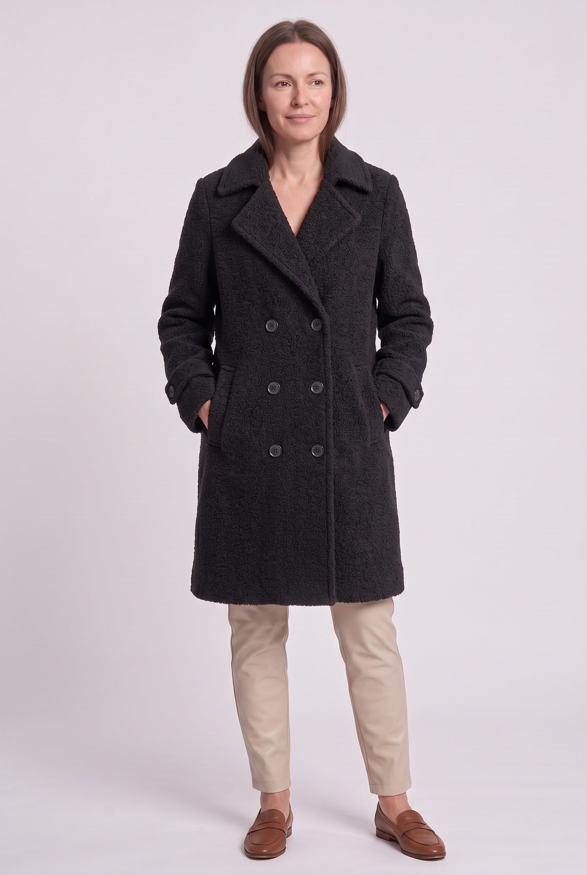 Women's Coat | Double-Breasted Bouclé - Black
