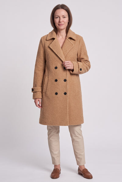 Women's Coat | Double-Breasted Bouclé - Camel