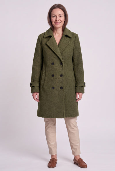 Women's Coat | Double-Breasted Bouclé - Khaki