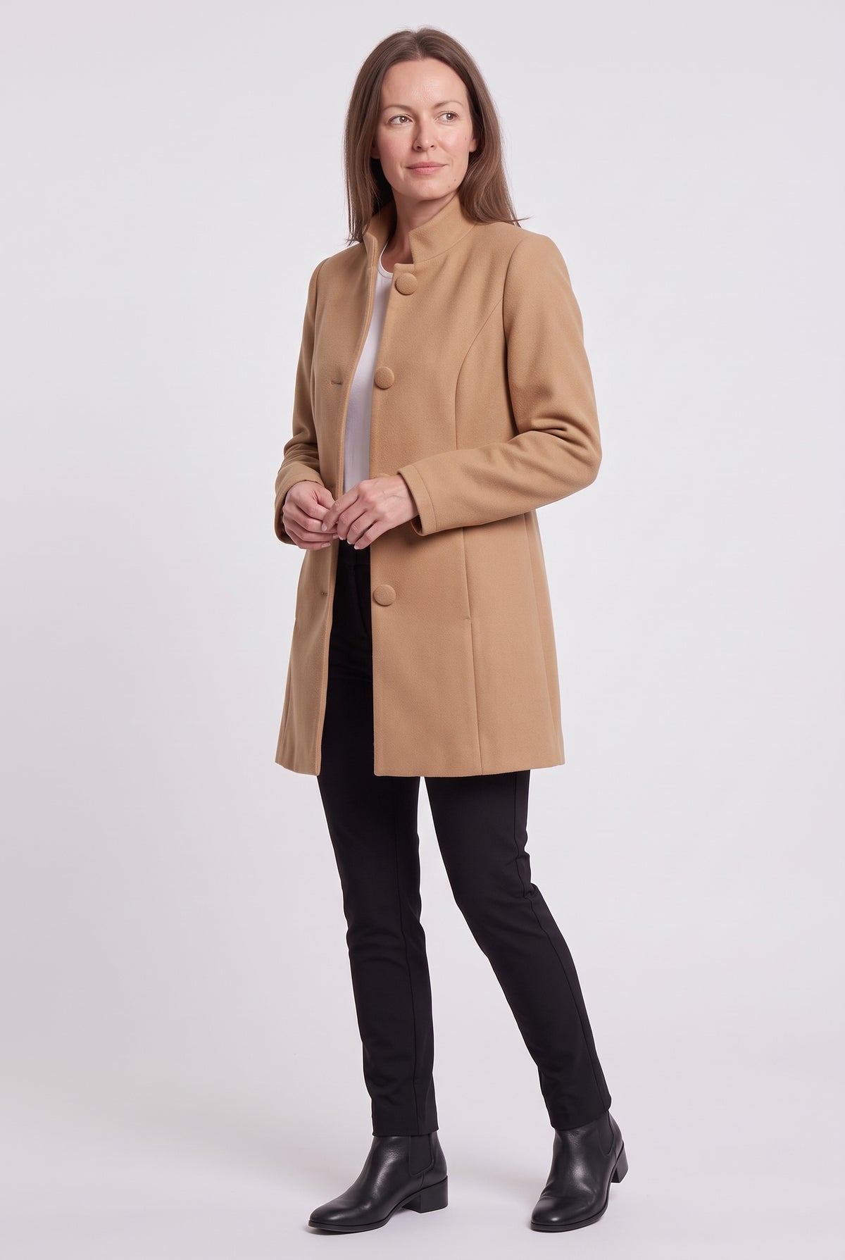 Women's Coat | Funnel Neck Longline - Khaki