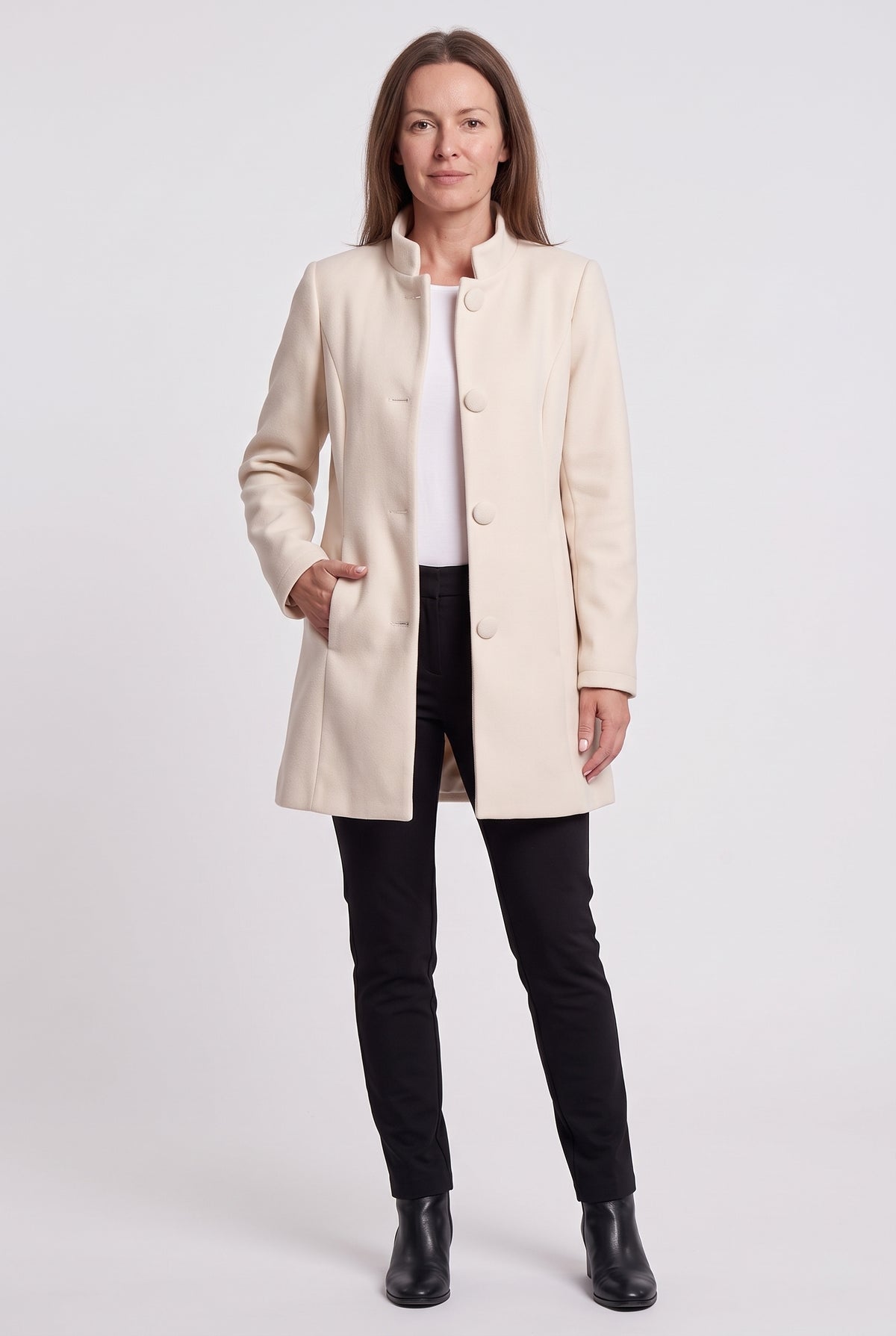 Women's Coat | Funnel Neck Longline - White