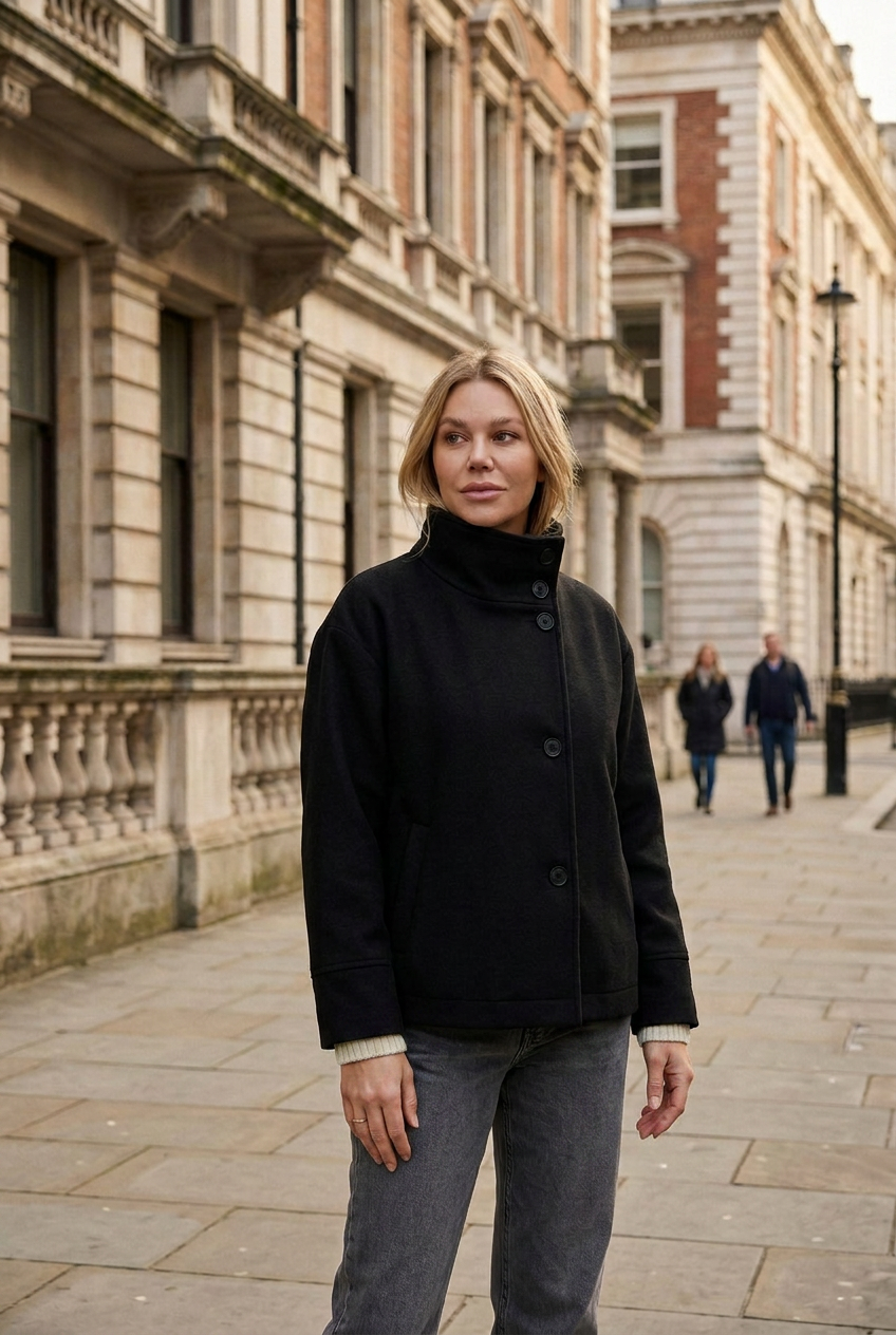 Women’s Coat | High Neck with Button Front - 4