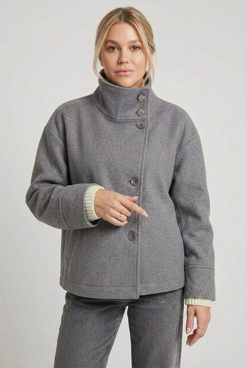 Women’s Coat | High Neck with Button Front - 5