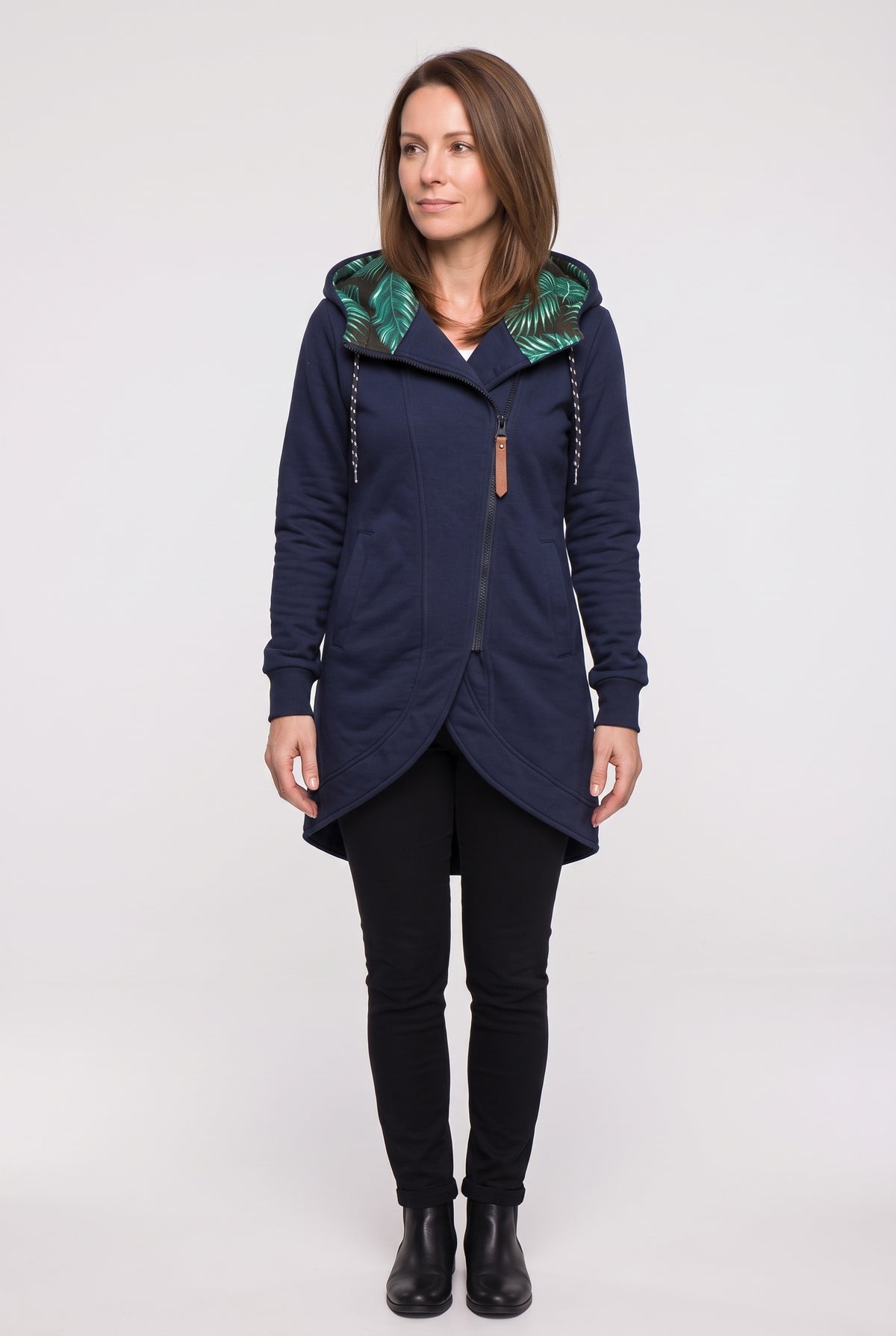 Women's Coat | Hooded Asymmetric Zip - Blue