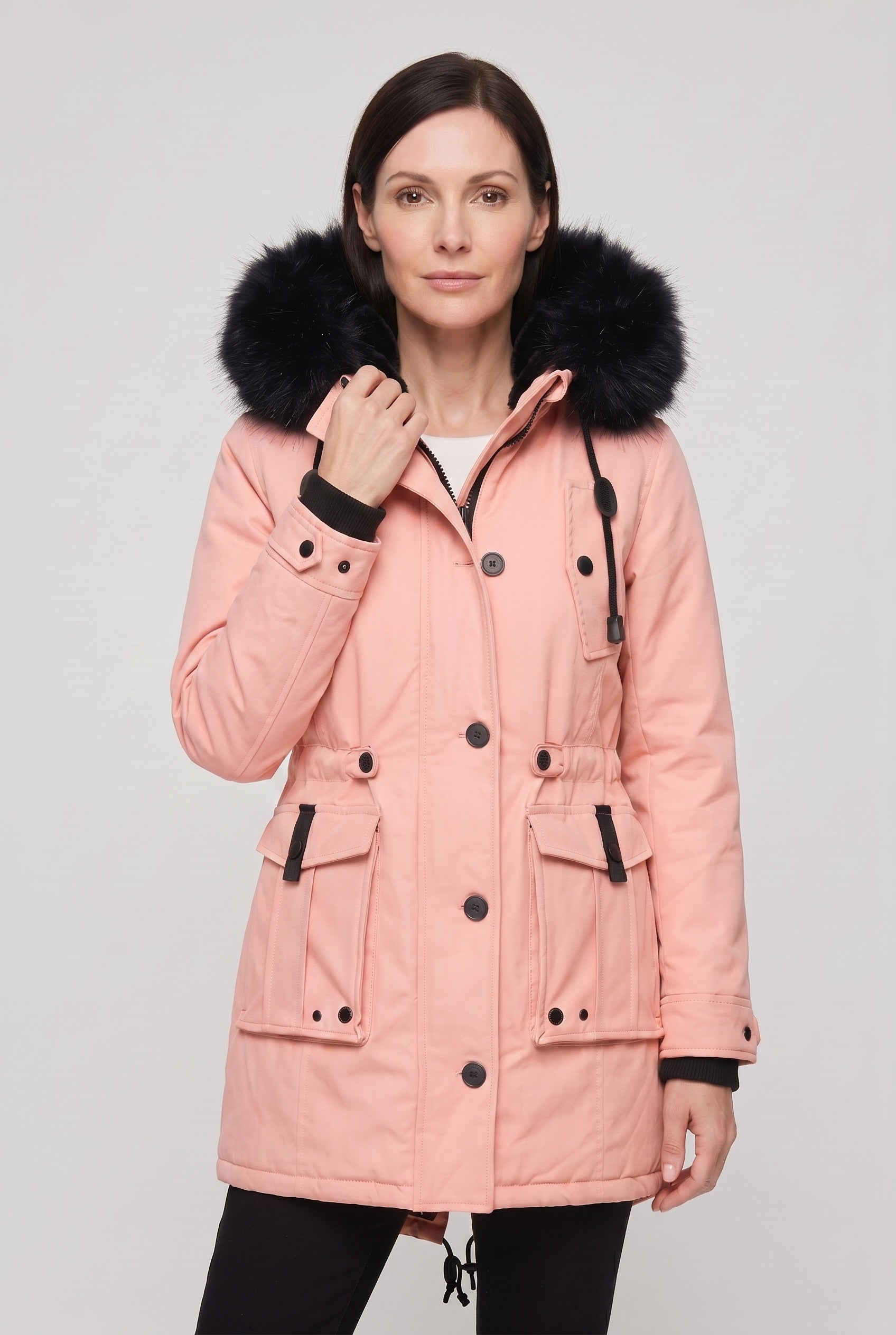 Women's Coat | Hooded Button Front - Pink