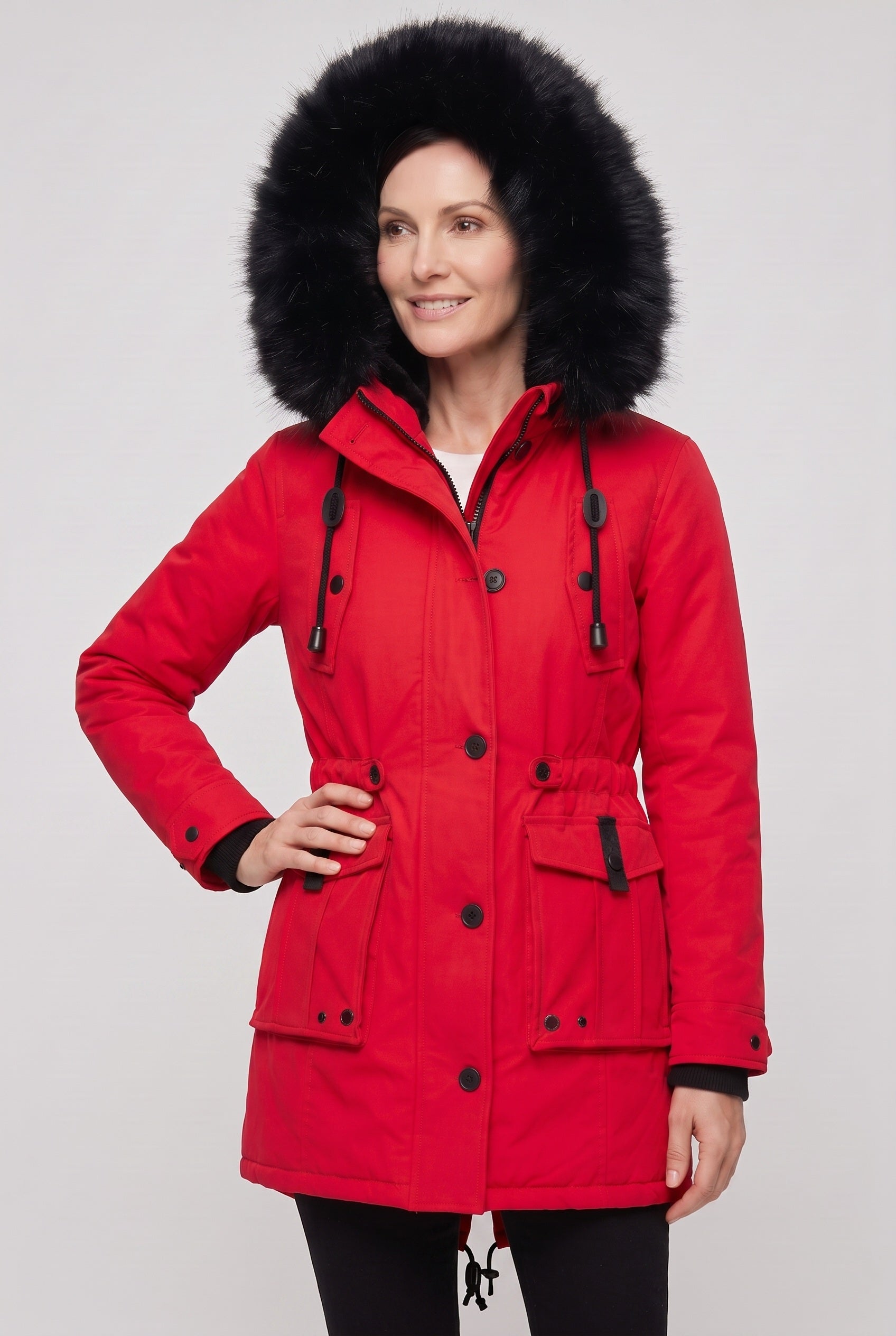 Women's Coat | Hooded Button Front - Red