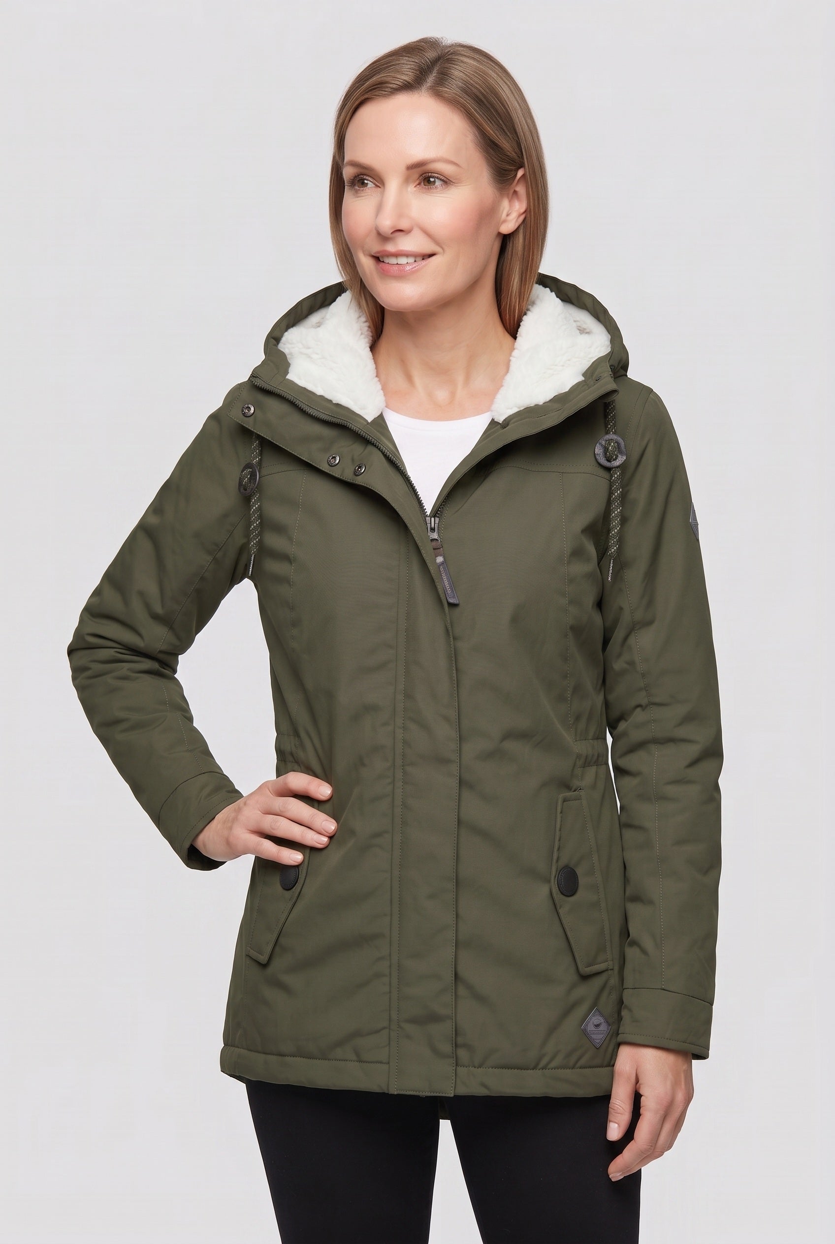 Women's Coat | Hooded Zip Front - Army Green