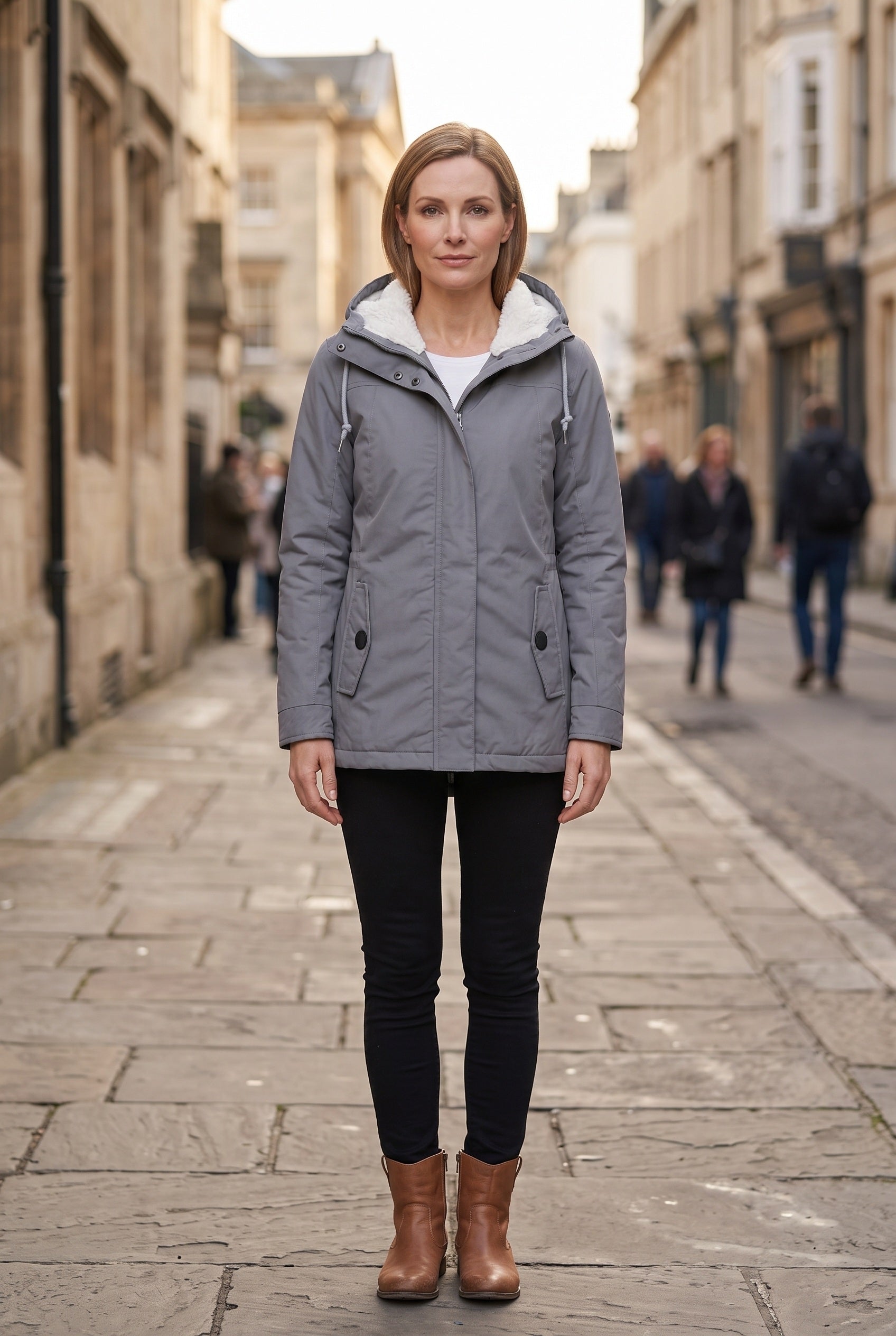 Women's Coat | Hooded Zip Front - Grey lifestyle