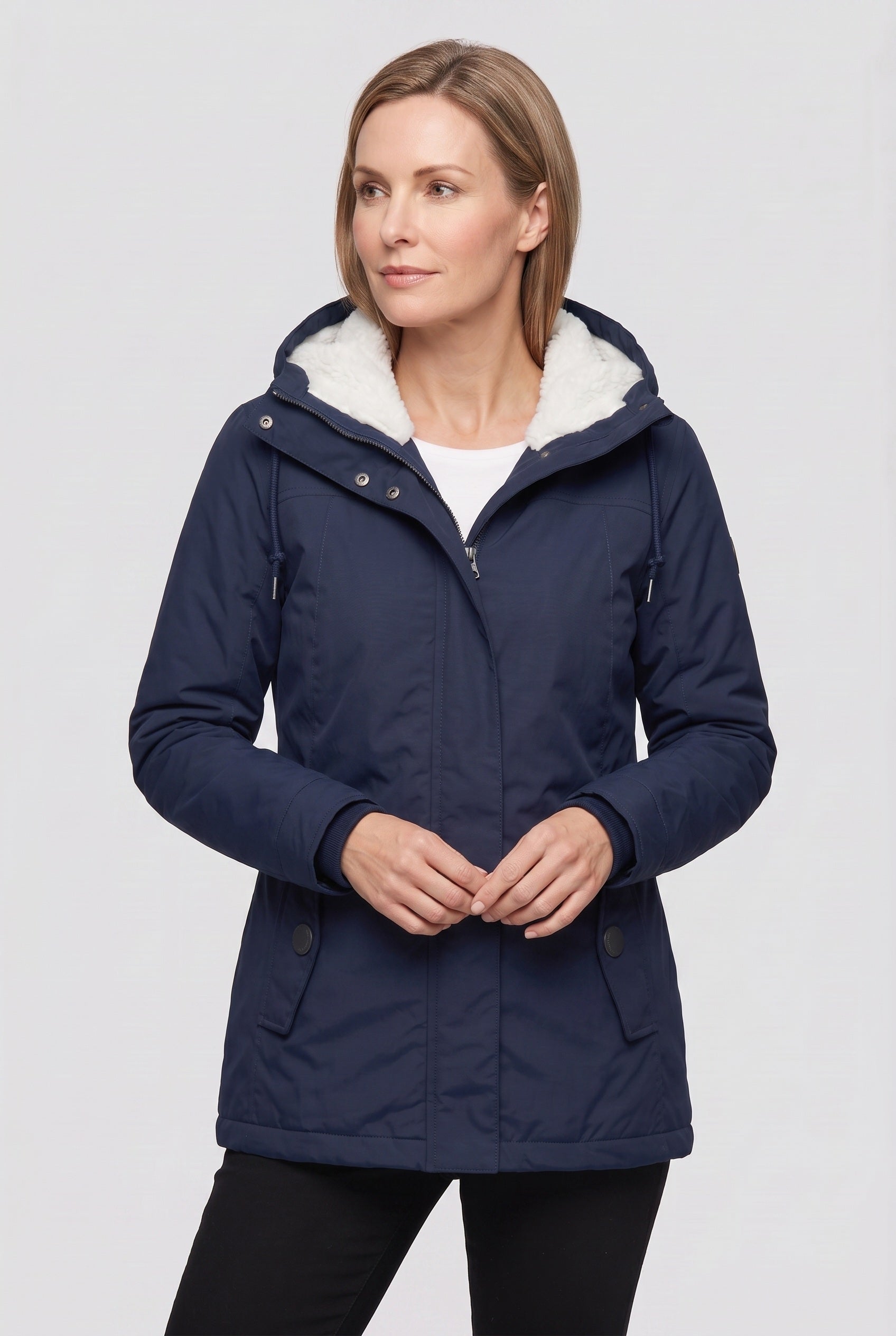 Women's Coat | Hooded Zip Front - Navy Blue