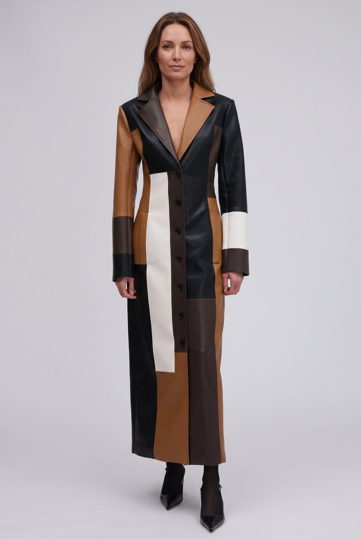 Women's Coat | Leather-Look Patchwork - 1