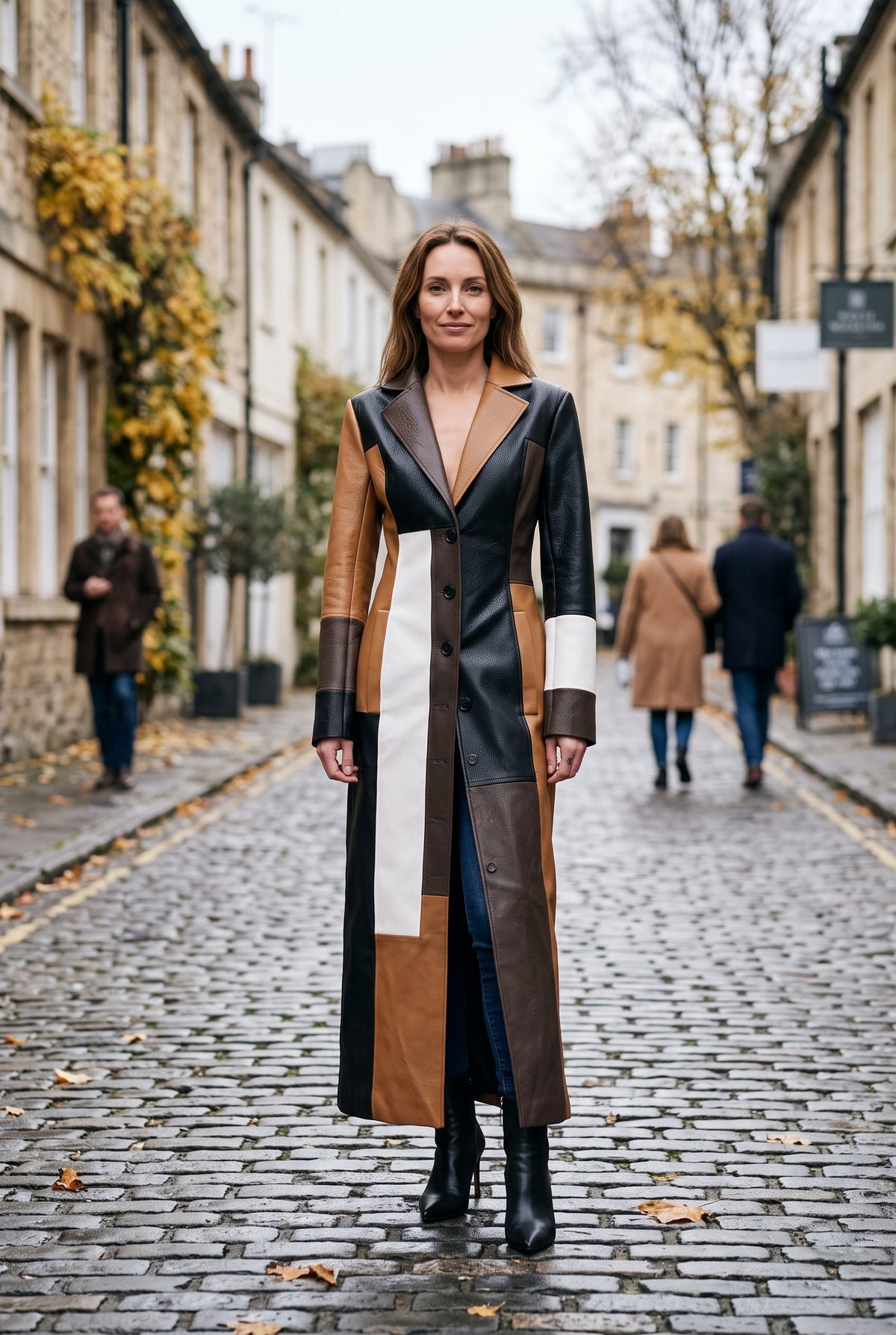 Women's Coat | Leather-Look Patchwork - 4