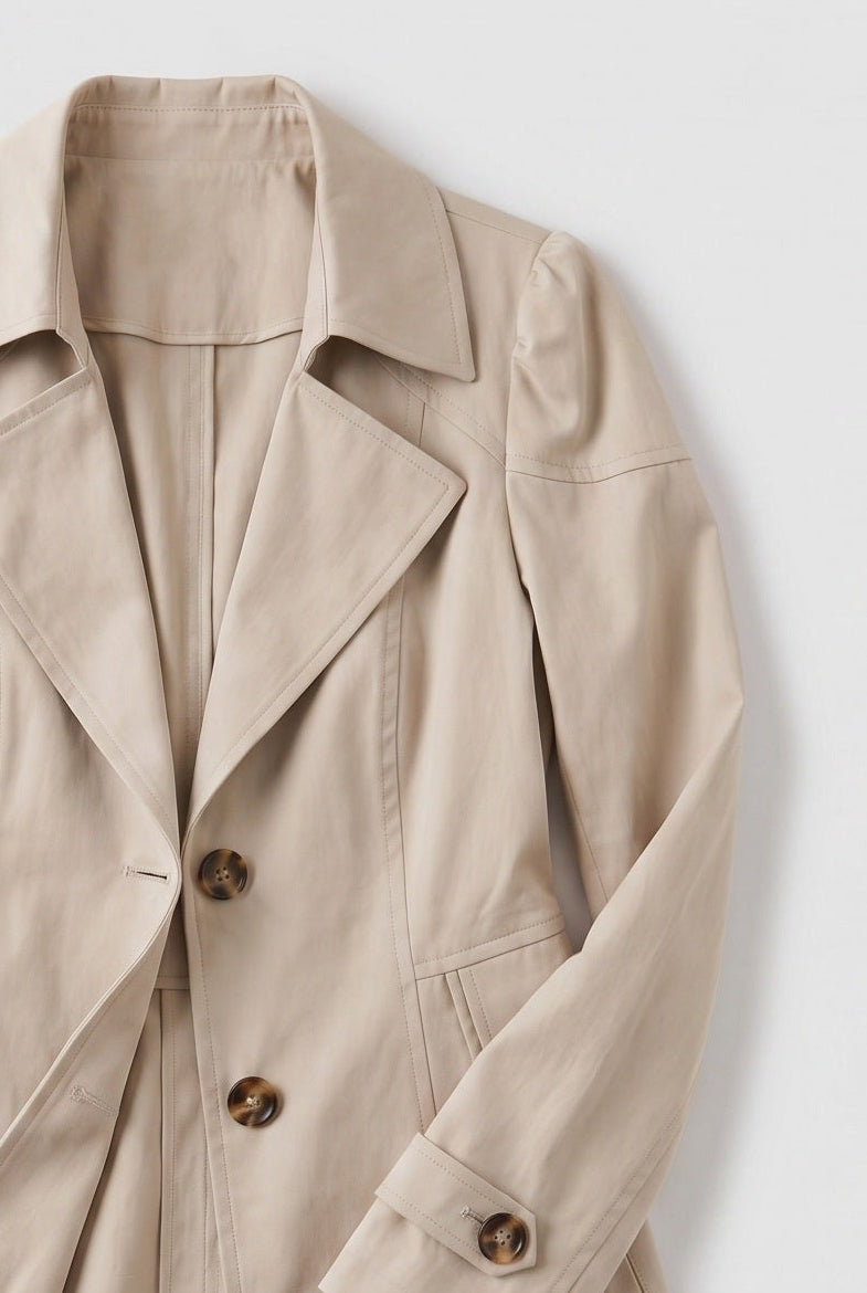 Women's Coat | Trench Style Button Front - Beige detail