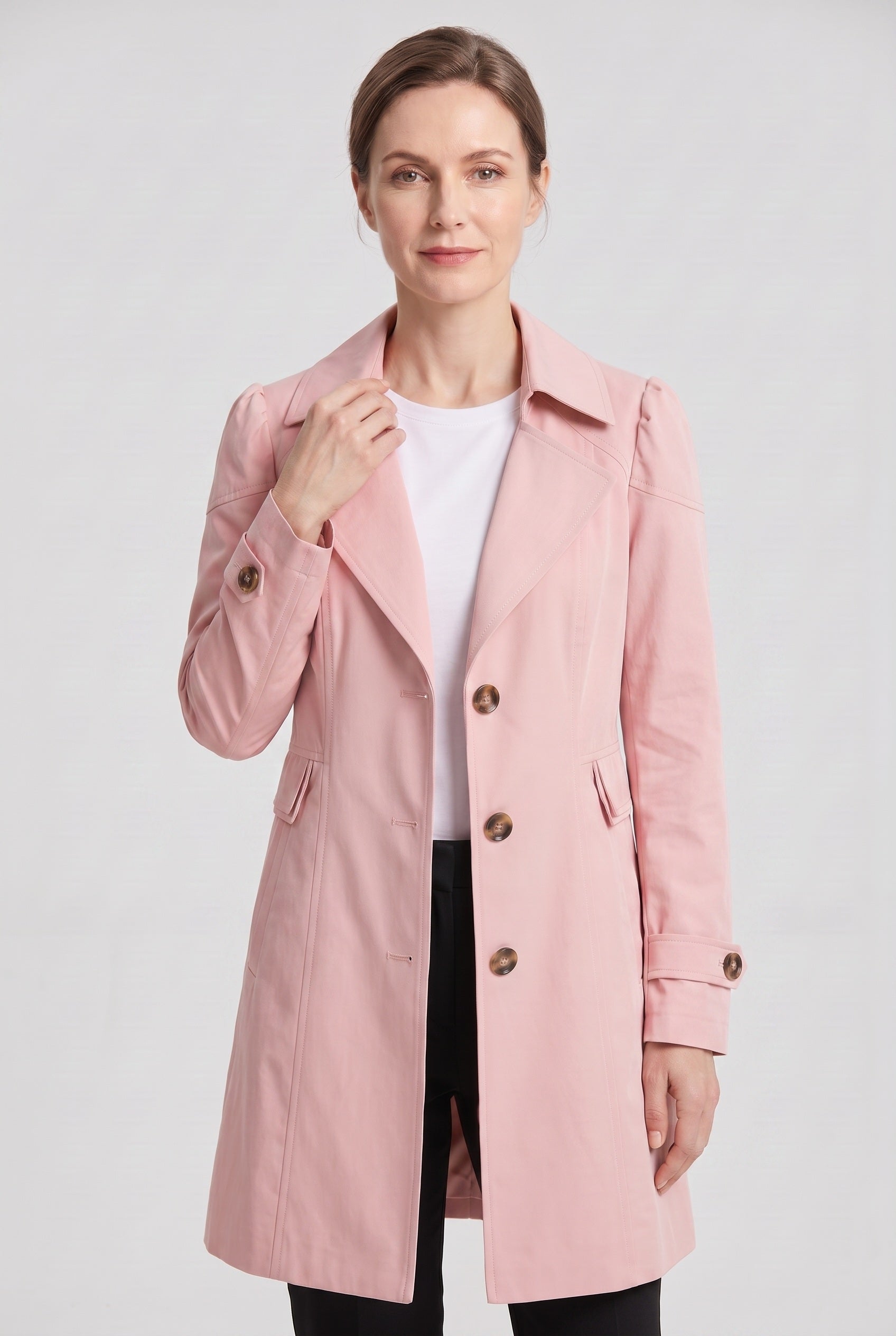 Women's Coat | Trench Style Button Front - Pink