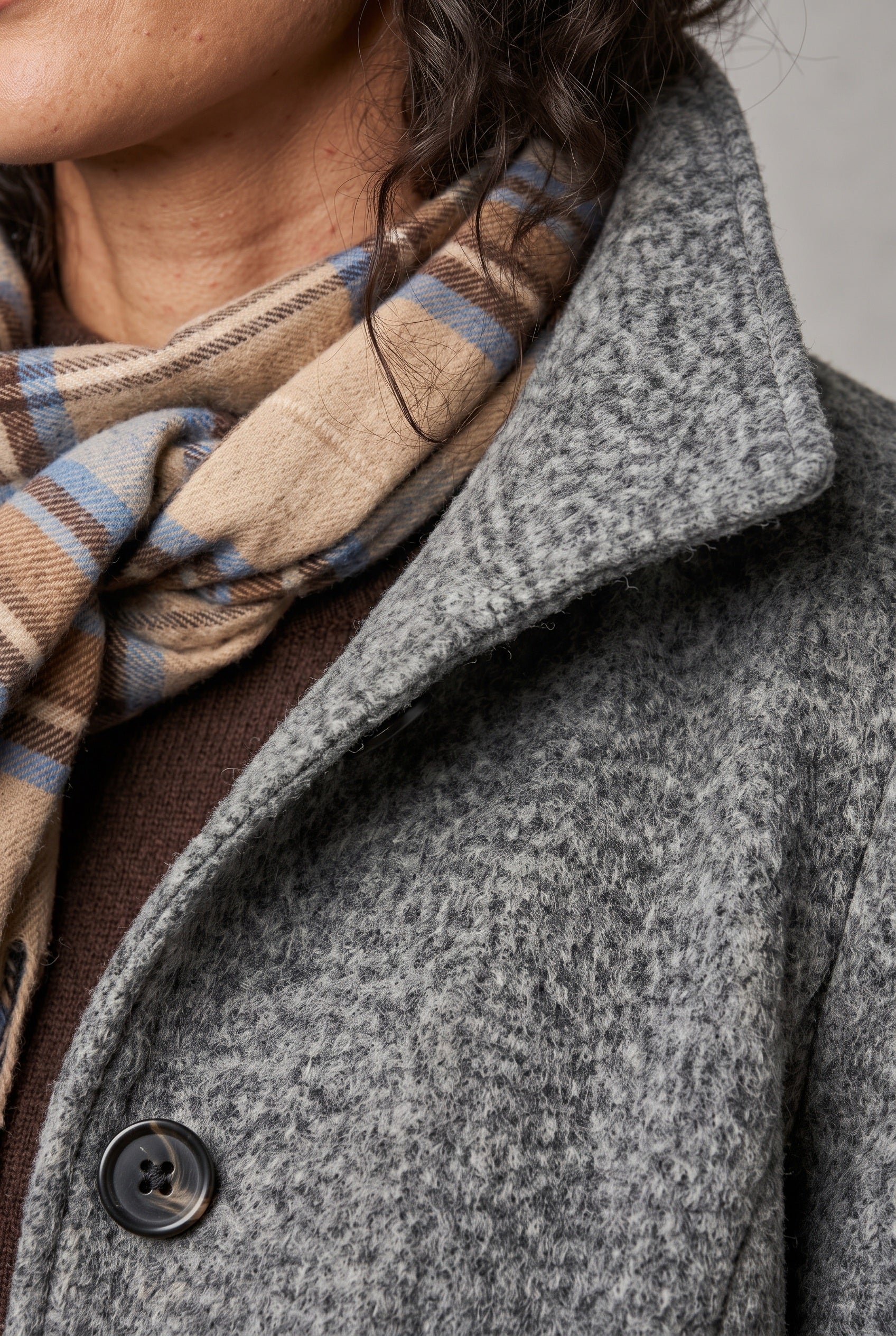Women's Coat | Mid-Length Button Front - Dark Grey detail