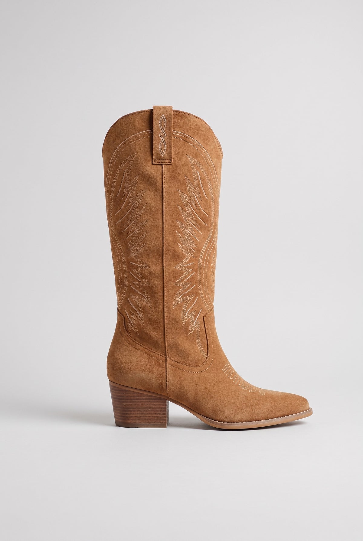 Women's Cowboy Boots | Embroidered Block Heel - Camel