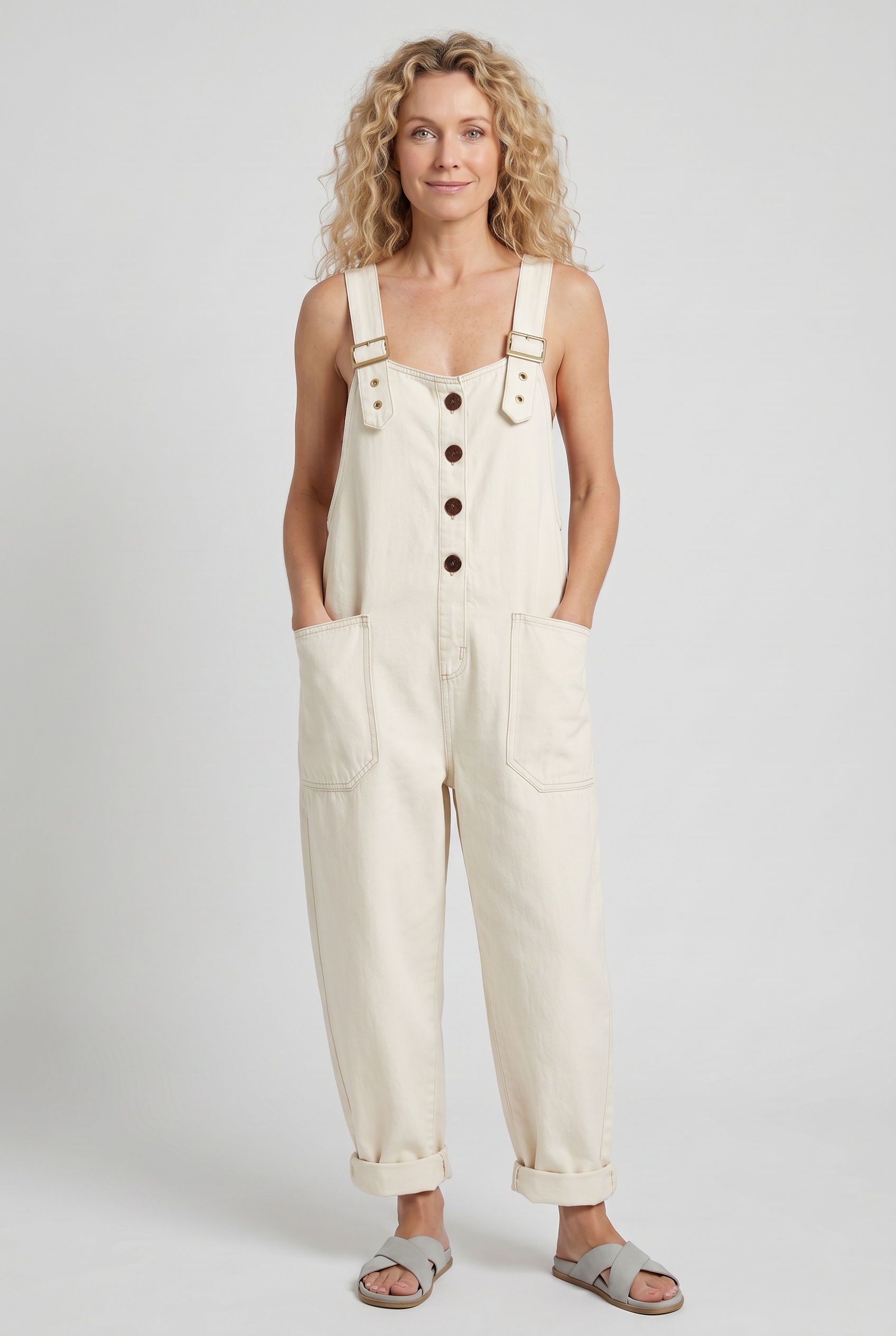 Women’s Denim Look Jumpsuit | Adjustable Buckle Straps - 7
