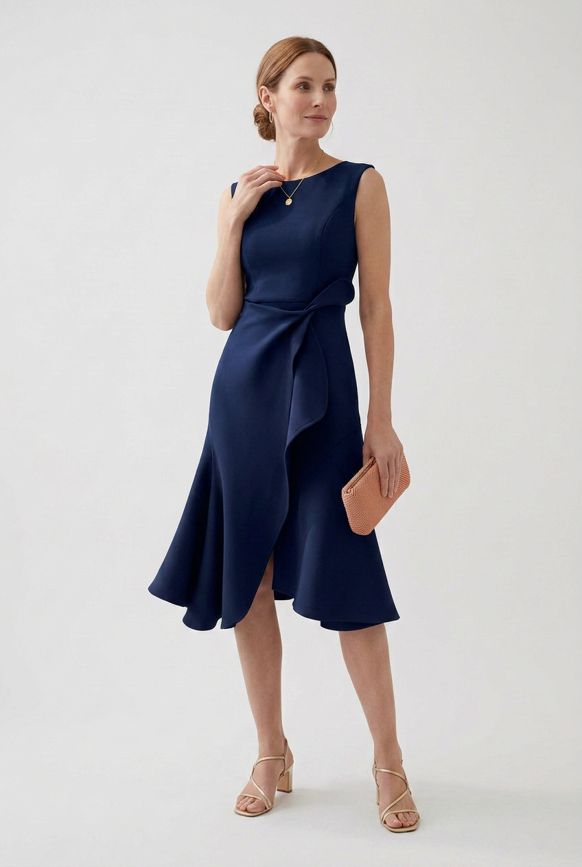 Women's Draped Asymmetric Prom Dress | Midi - 5