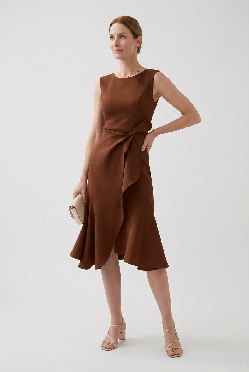 Women's Draped Asymmetric Prom Dress | Midi - 7