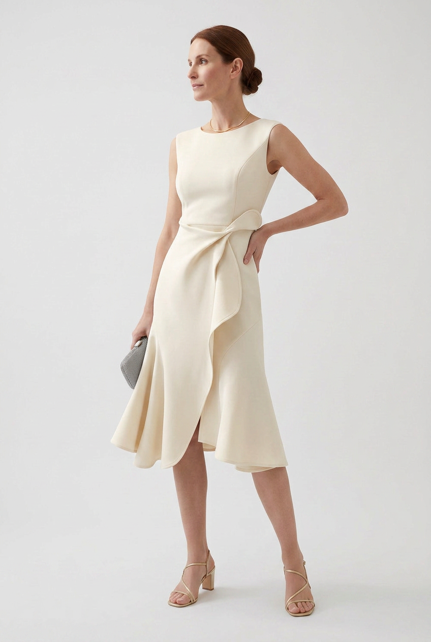 Women's Draped Asymmetric Prom Dress | Midi - 8