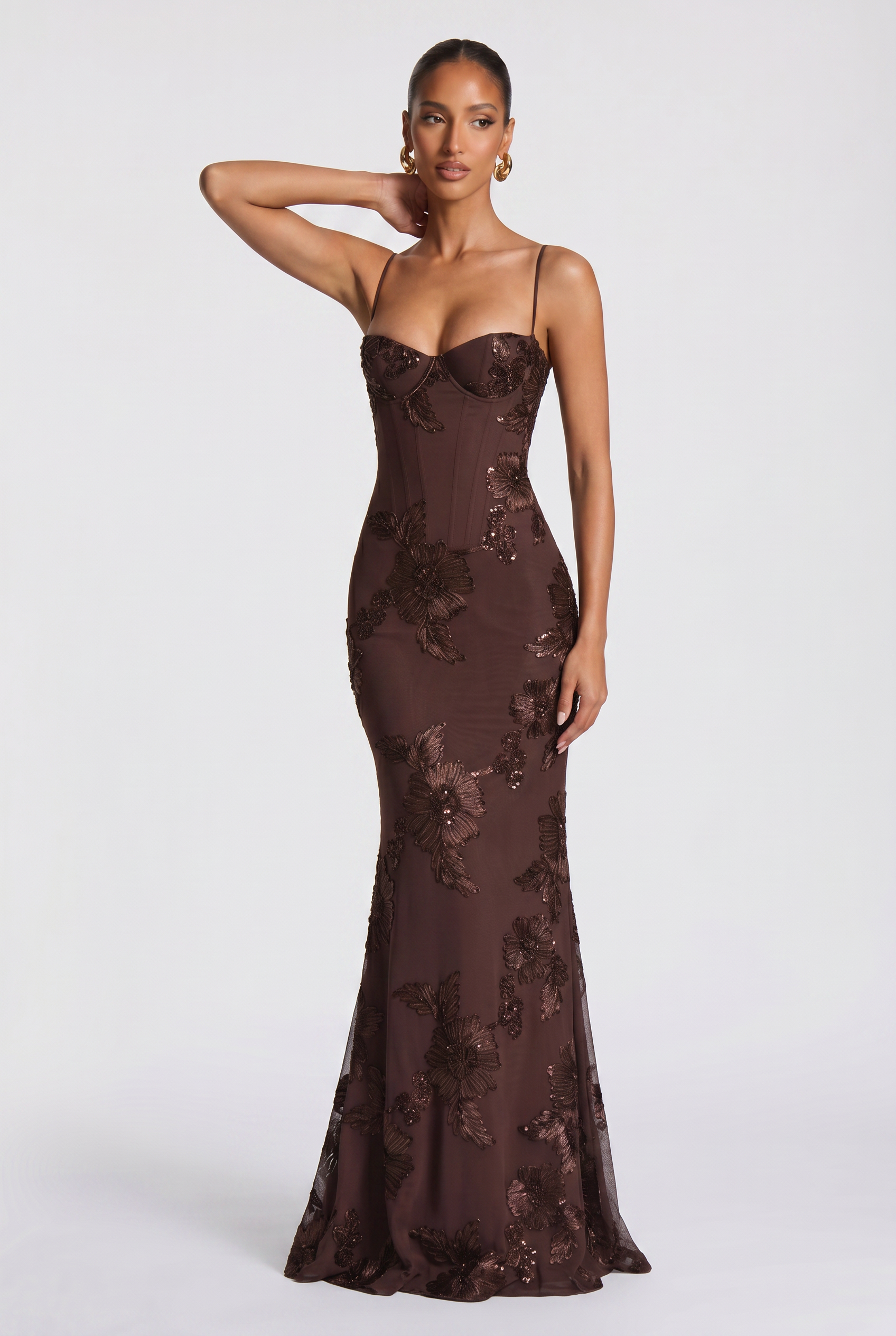 Women's Dress | Wedding Guest Fitted Embroidered Maxi-5