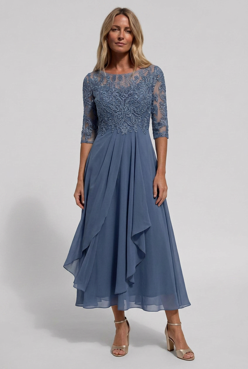Women's Embroidered Flared Wedding Guest Dress | Midi - 1