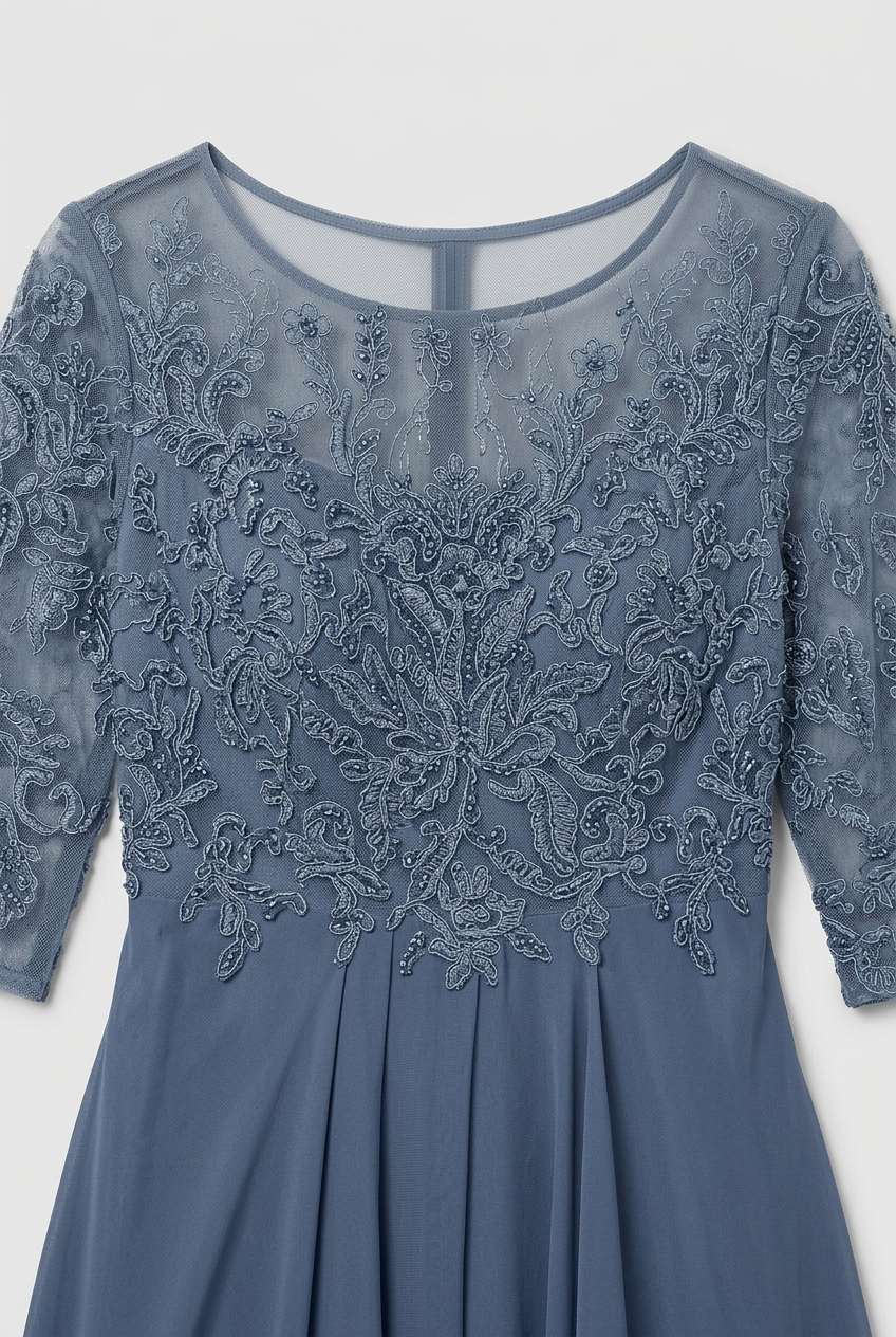 Women's Embroidered Flared Wedding Guest Dress | Midi - 3