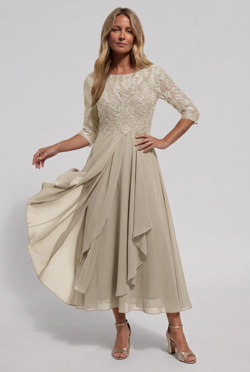 Women's Embroidered Flared Wedding Guest Dress | Midi - 6