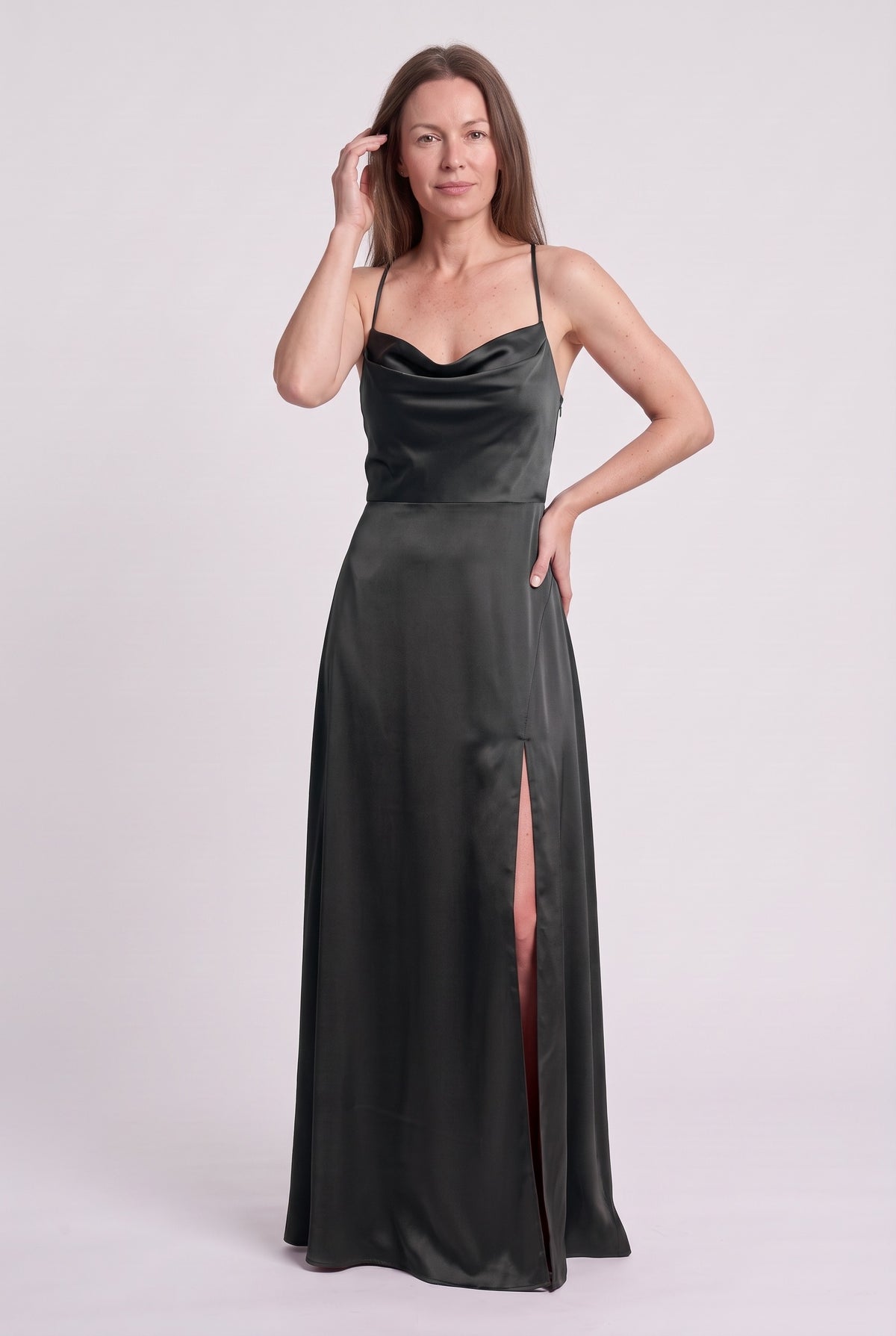 Women's Evening Dress | Satin Cowl-Neck Maxi - Black