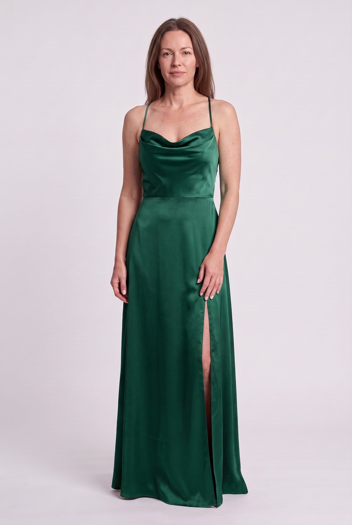 Women's Evening Dress | Satin Cowl-Neck Maxi - Green