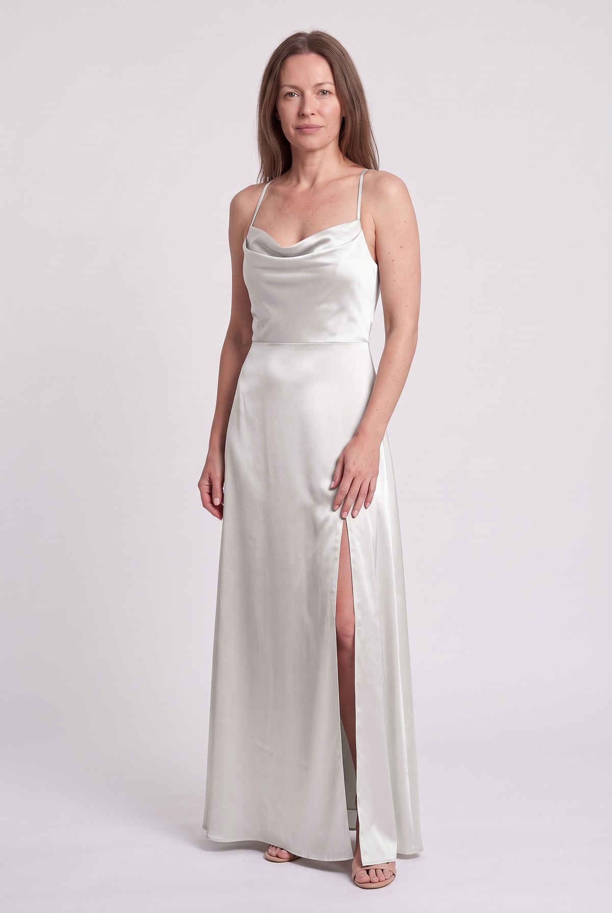 Women's Evening Dress | Satin Cowl-Neck Maxi - White