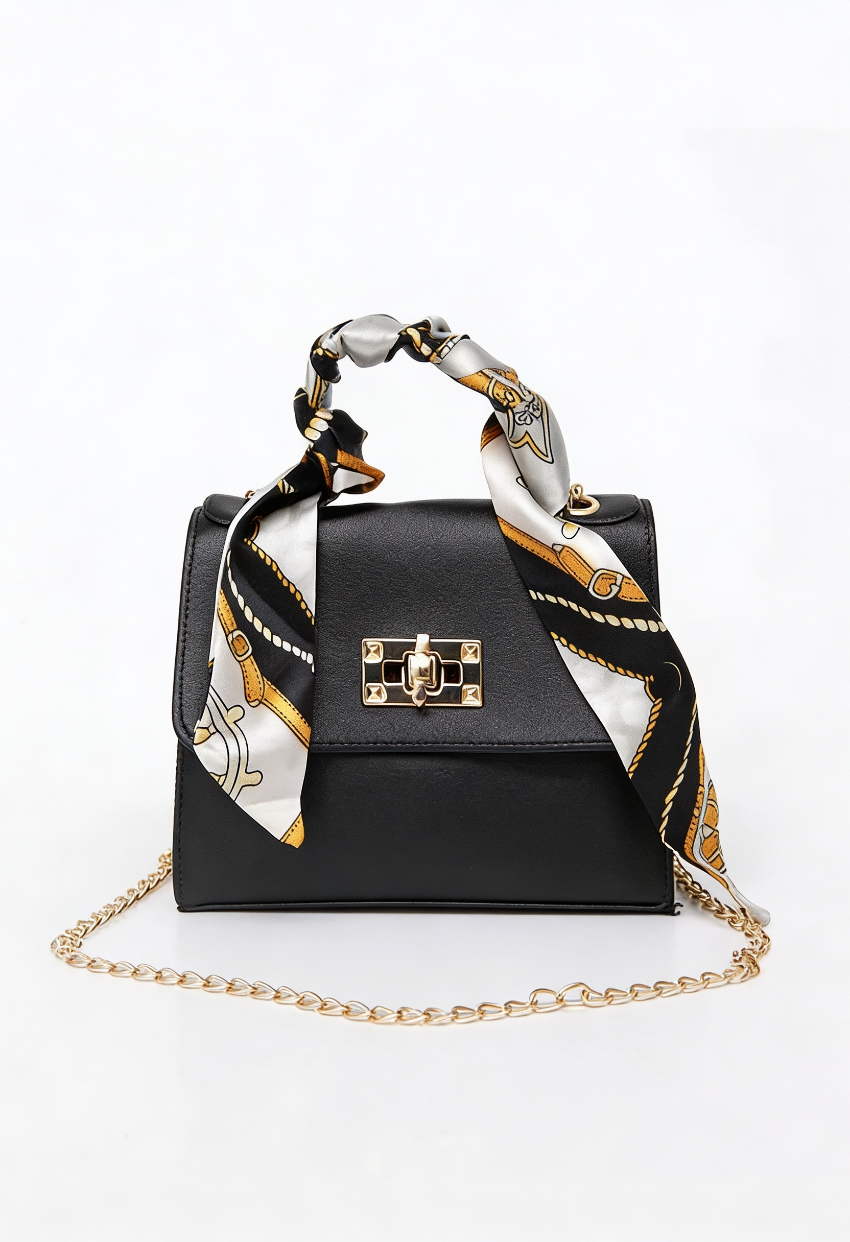 Women’s Handbag | Leather-Look with Scarf-Wrapped Handle - 1