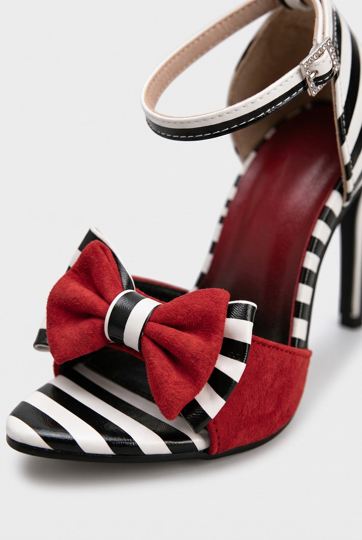 Women's Heels | Striped Bow Stiletto - Red Detail