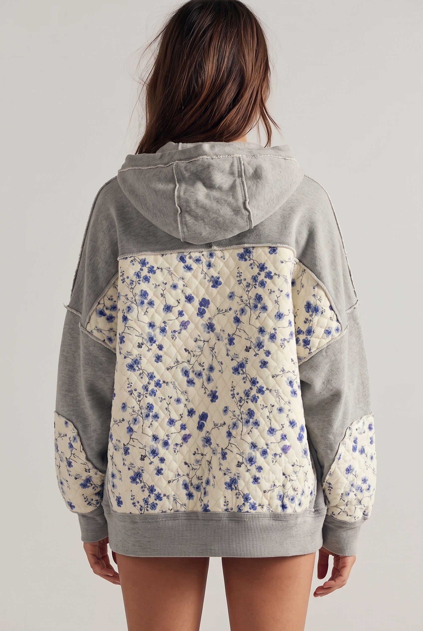 Women's Hoodie | Embroidered Panel Pullover - Grey back
