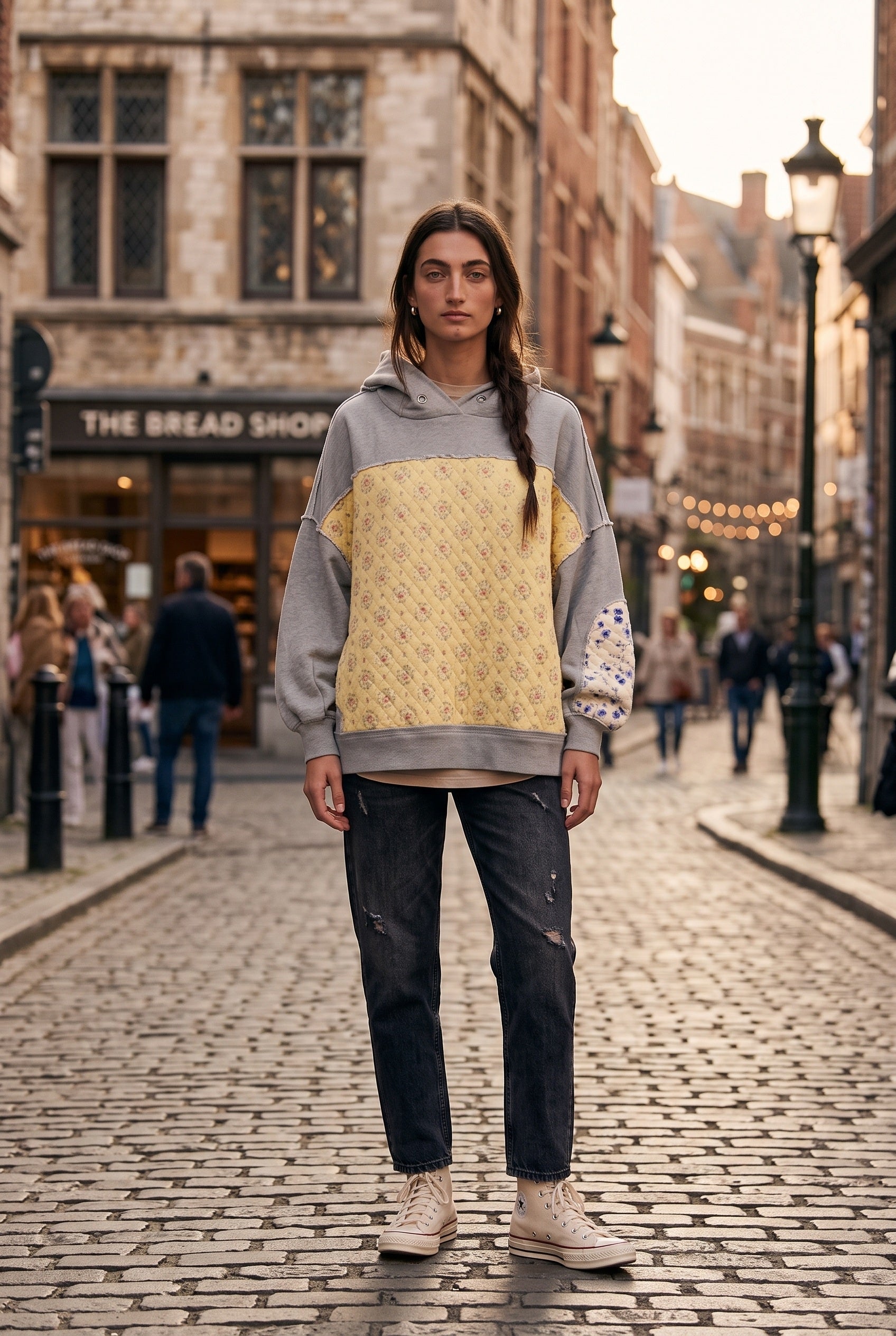 Women's Hoodie | Embroidered Panel Pullover - Grey lifestyle