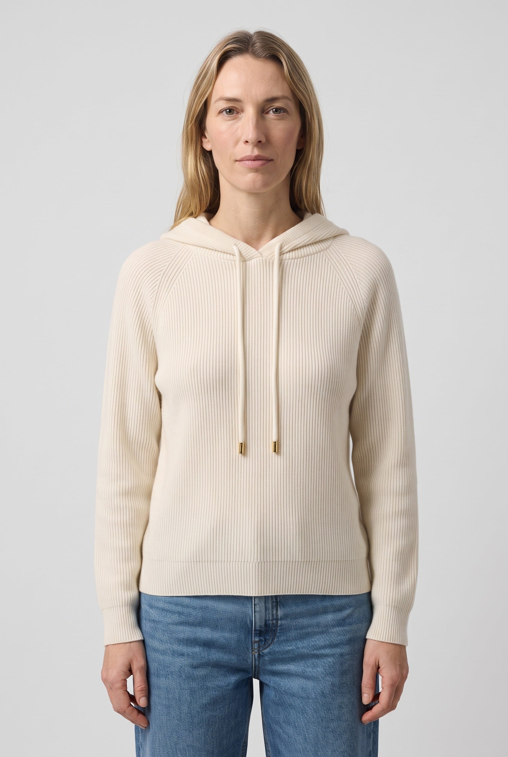 Women's Hoodie | Relaxed Ribbed Pullover - White