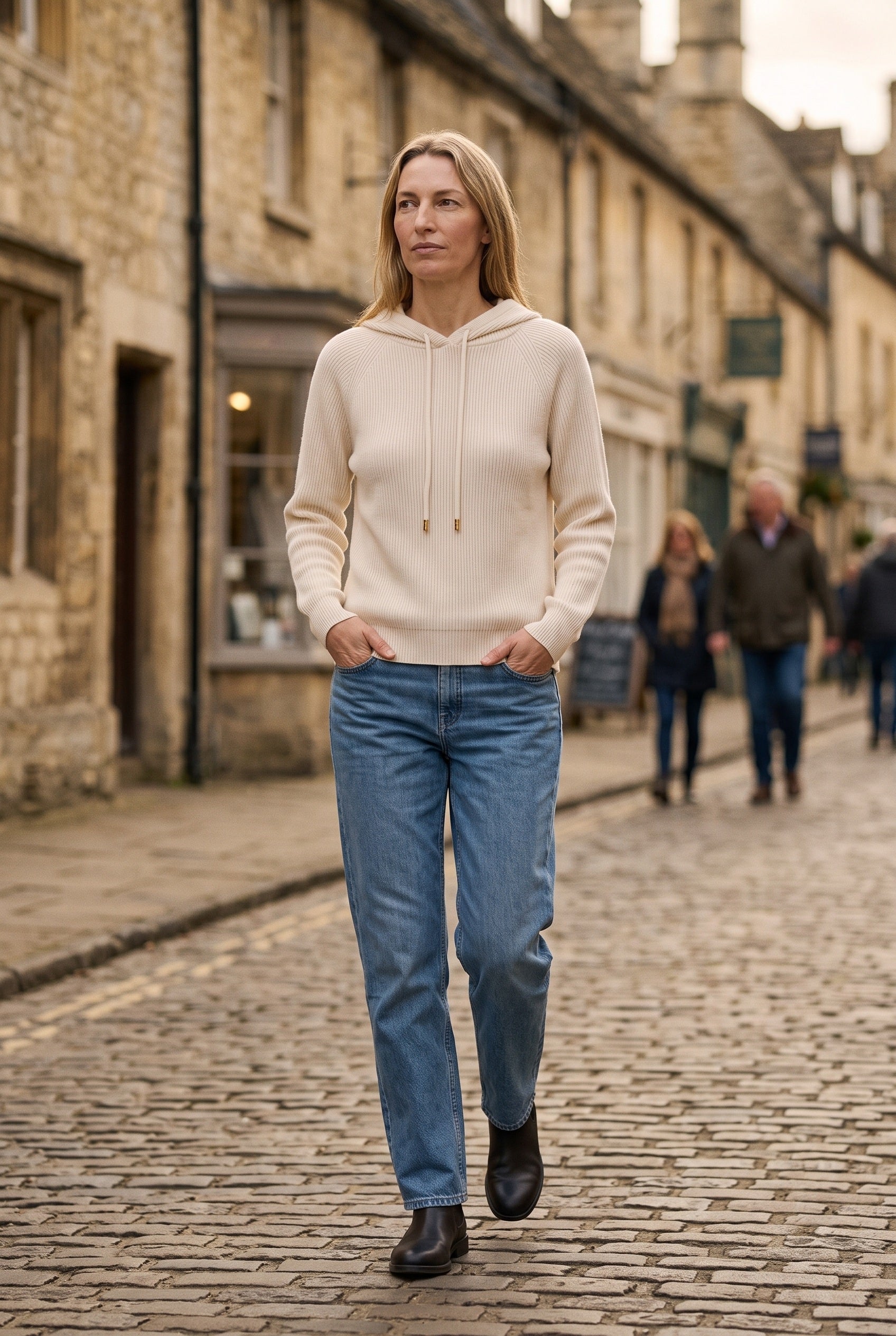 Women's Hoodie | Relaxed Ribbed Pullover - White lifestyle
