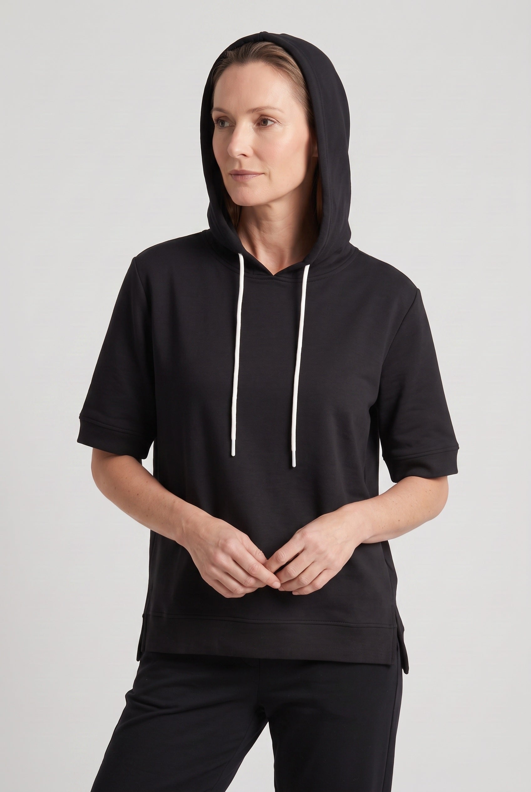 Women's Hoodie | Short Sleeve Boxy Fit - Black