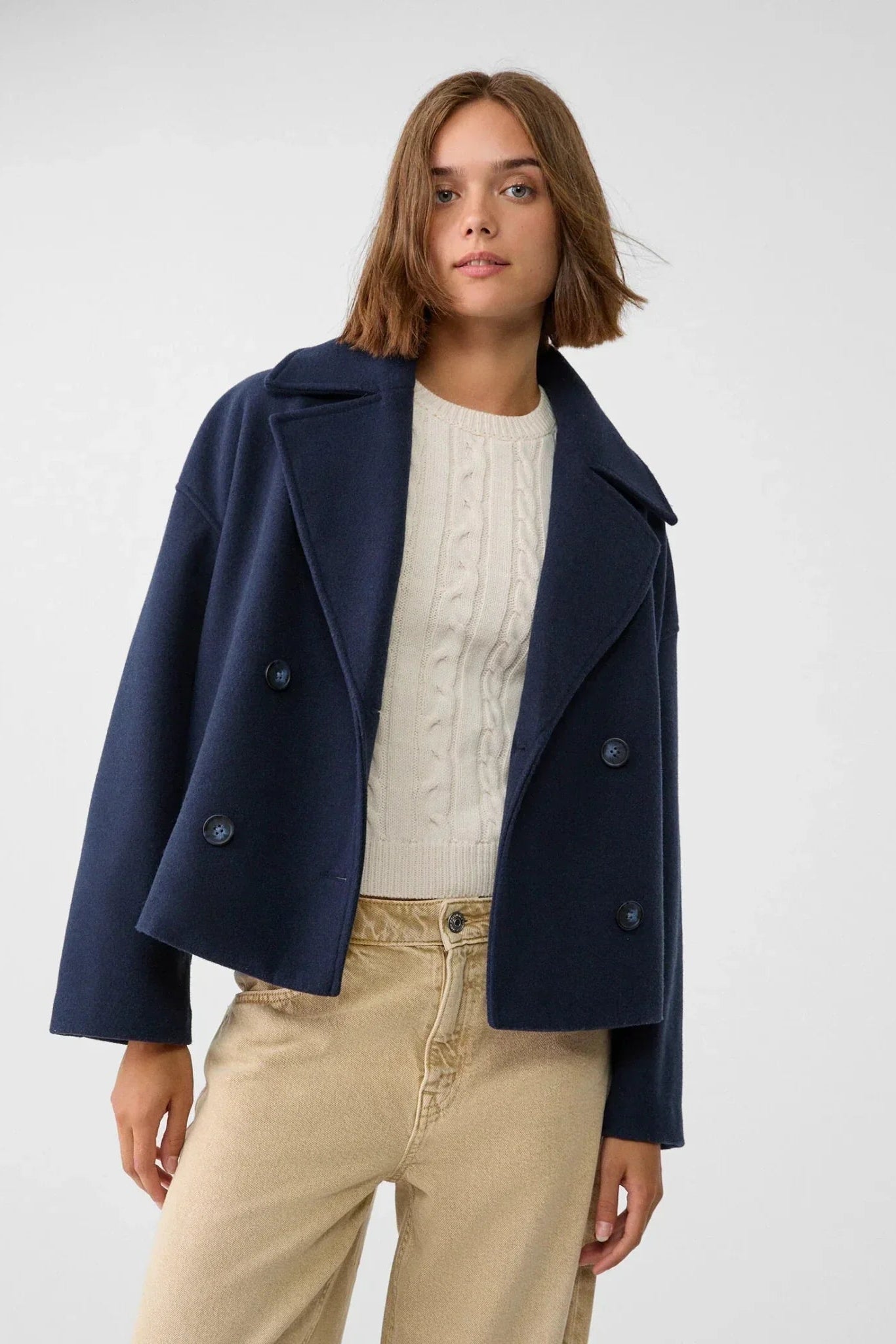Women’s Jacket | Cropped Double-Breasted with Wide Lapels - 10