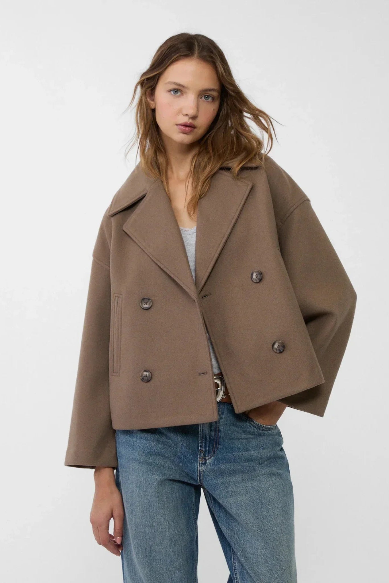 Women’s Jacket | Cropped Double-Breasted with Wide Lapels - 13