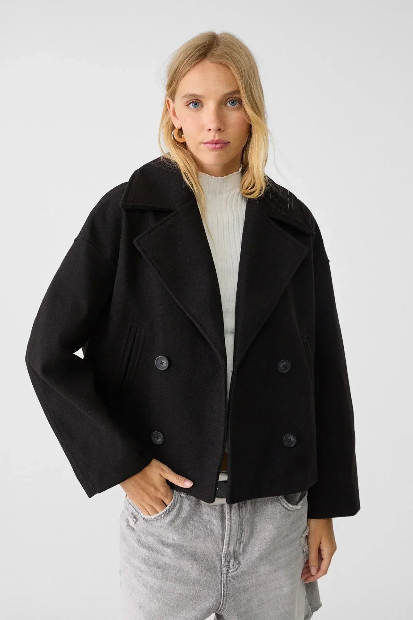 Women’s Jacket | Cropped Double-Breasted with Wide Lapels - 4