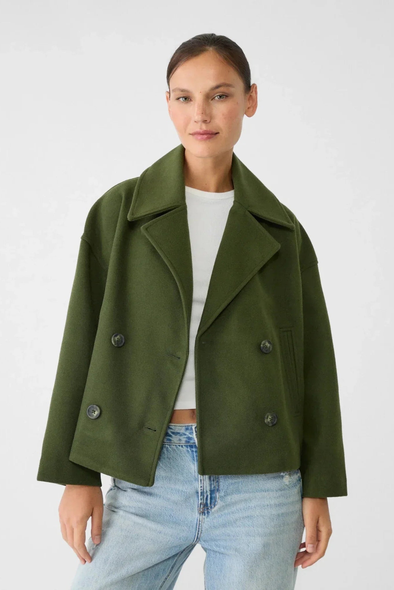 Women’s Jacket | Cropped Double-Breasted with Wide Lapels - 7