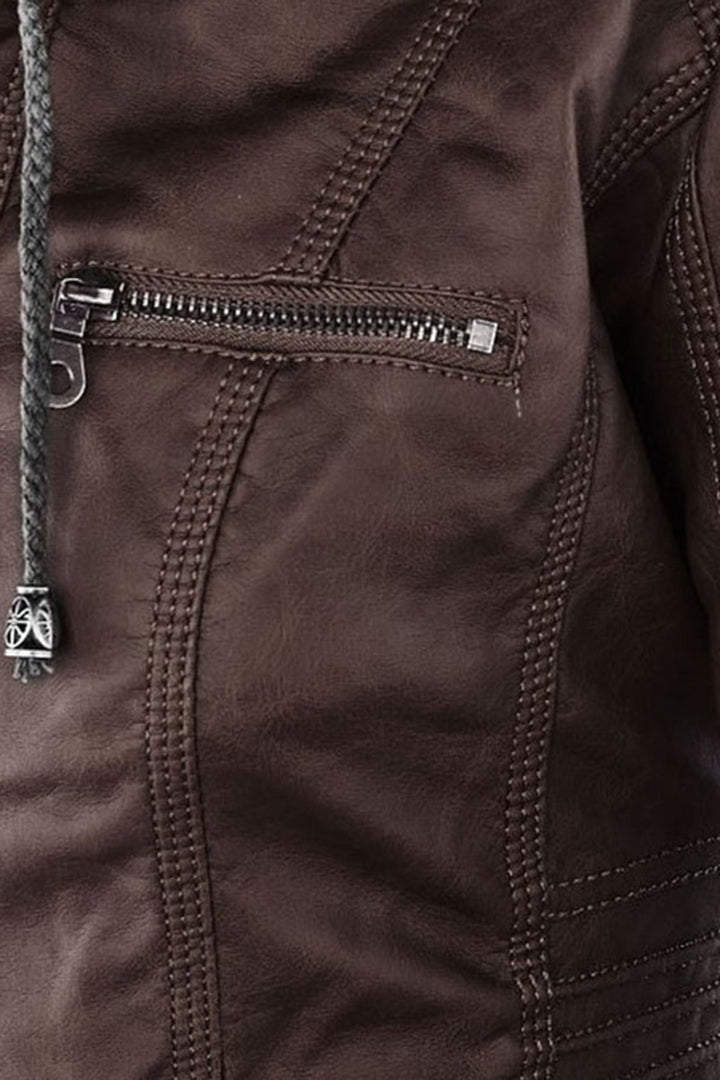 Women’s Jacket | Hooded Leather Look with Zip - 11