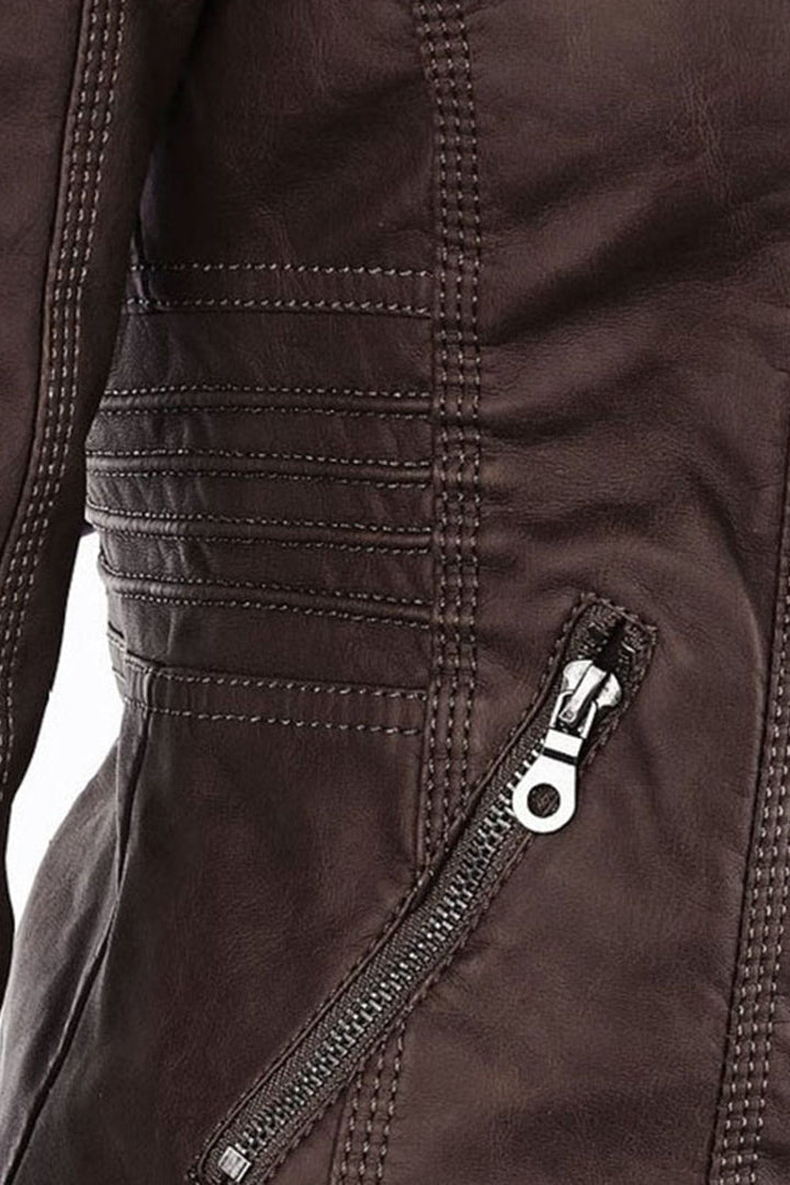 Women’s Jacket | Hooded Leather Look with Zip - 12