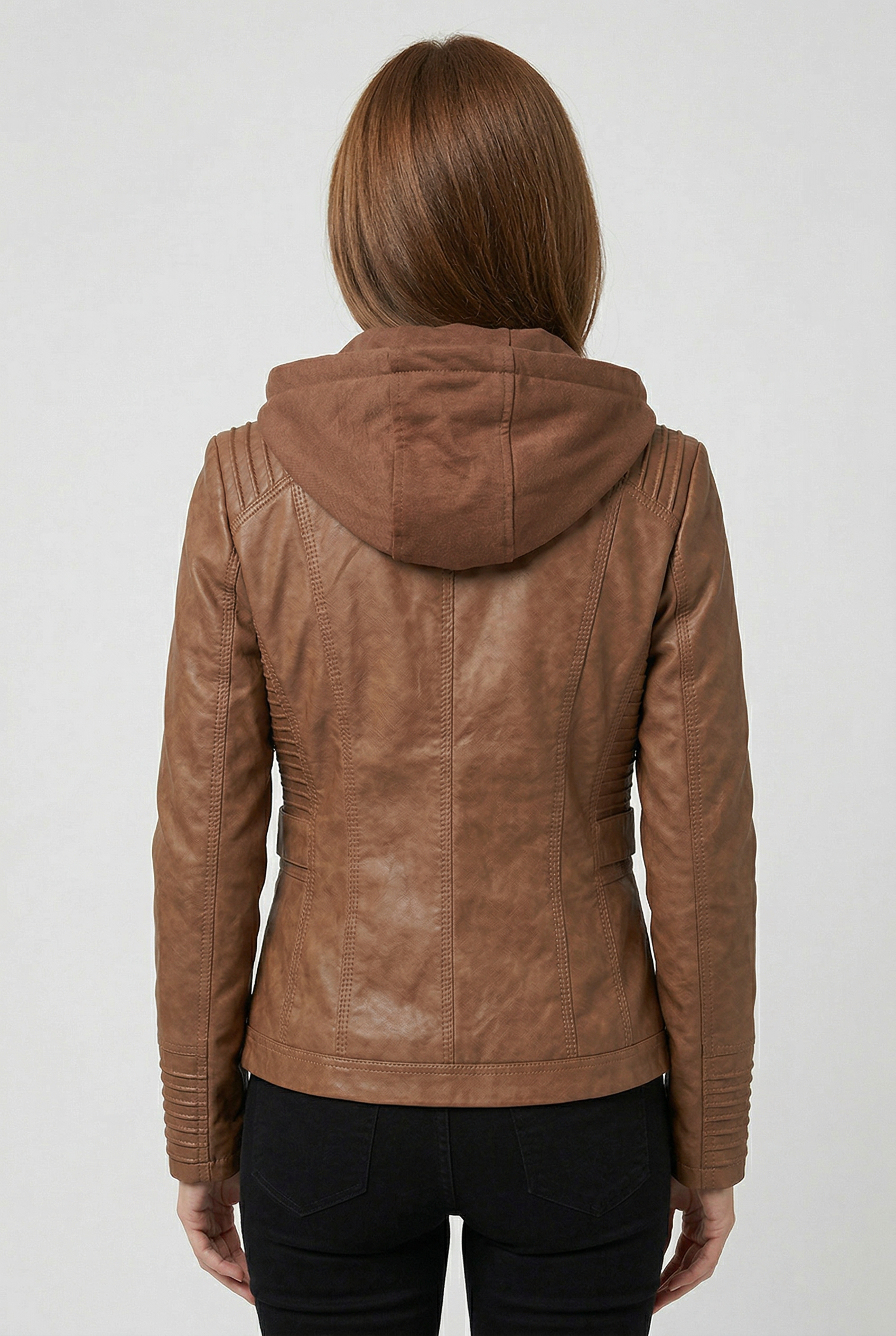 Women’s Jacket | Hooded Leather Look with Zip - 2