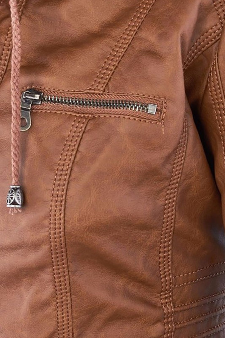 Women’s Jacket | Hooded Leather Look with Zip - 3
