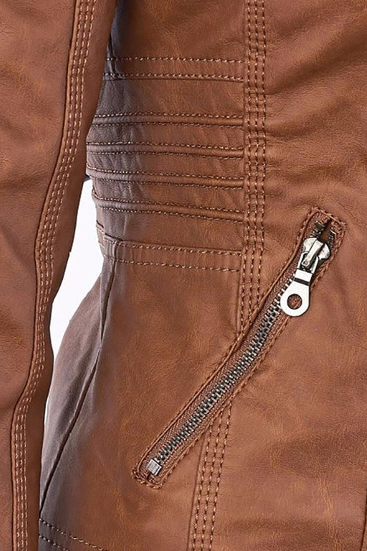 Women’s Jacket | Hooded Leather Look with Zip - 4